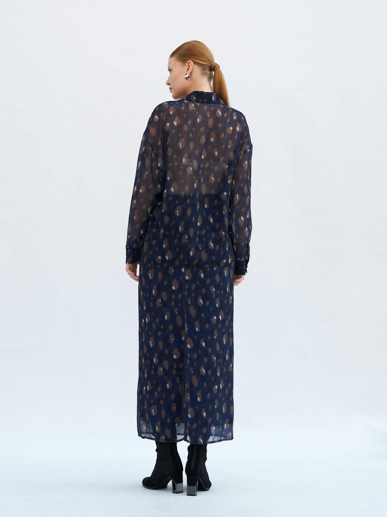 Navy Sheer Blouse with Abstract Print - Lefon - by Peralane - photo 3
