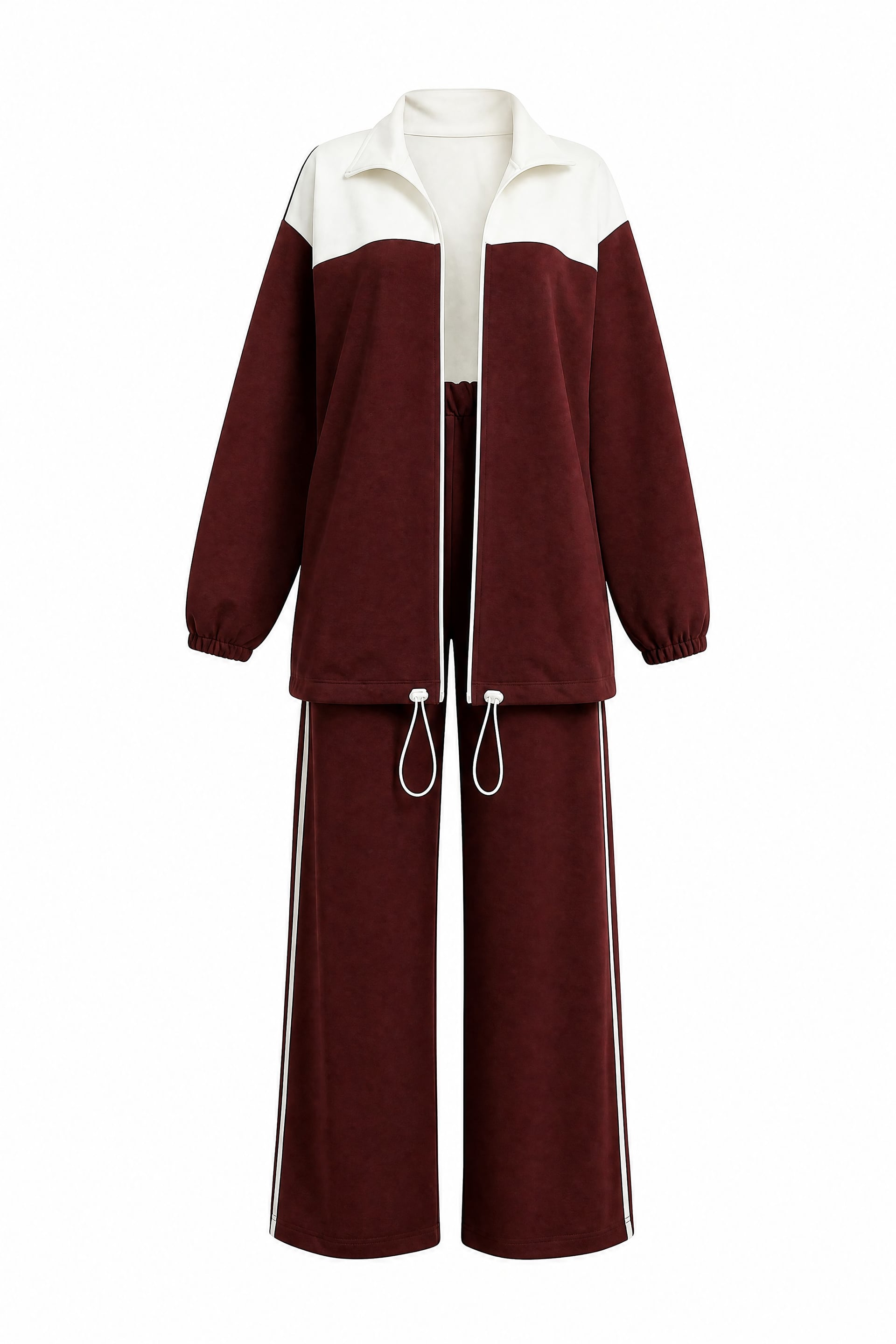 Zip-Up Tracksuit Set with Drawstring Trousers - Deep Red - Podyumplus - by Peralane - photo 6