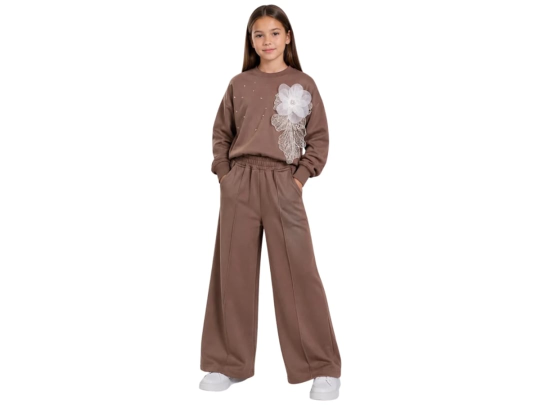 Girls' Brown Embellished Flower Print Two-Piece Set (5-Pack) - Incilay - by Peralane