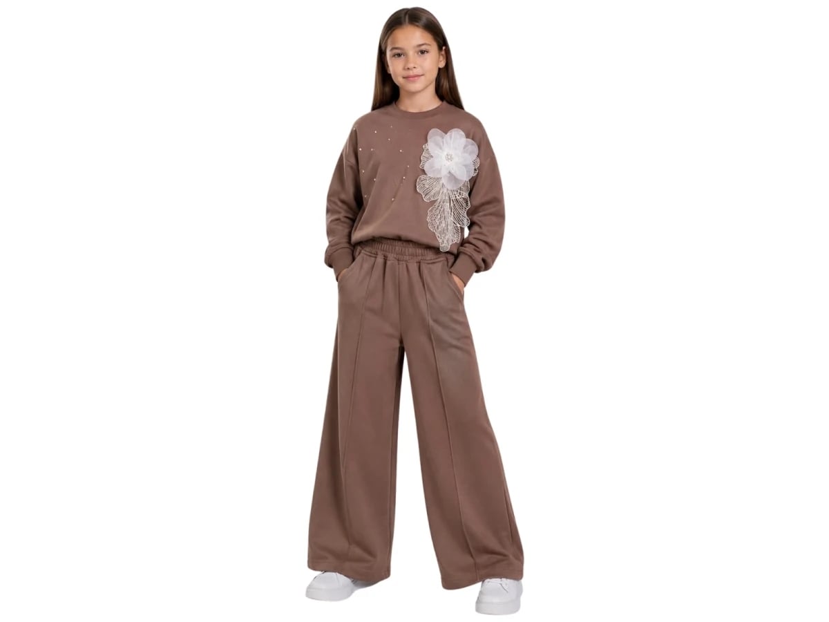 Girls' Brown Embellished Flower Print Two-Piece Set (5-Pack) - Incilay - by Peralane
