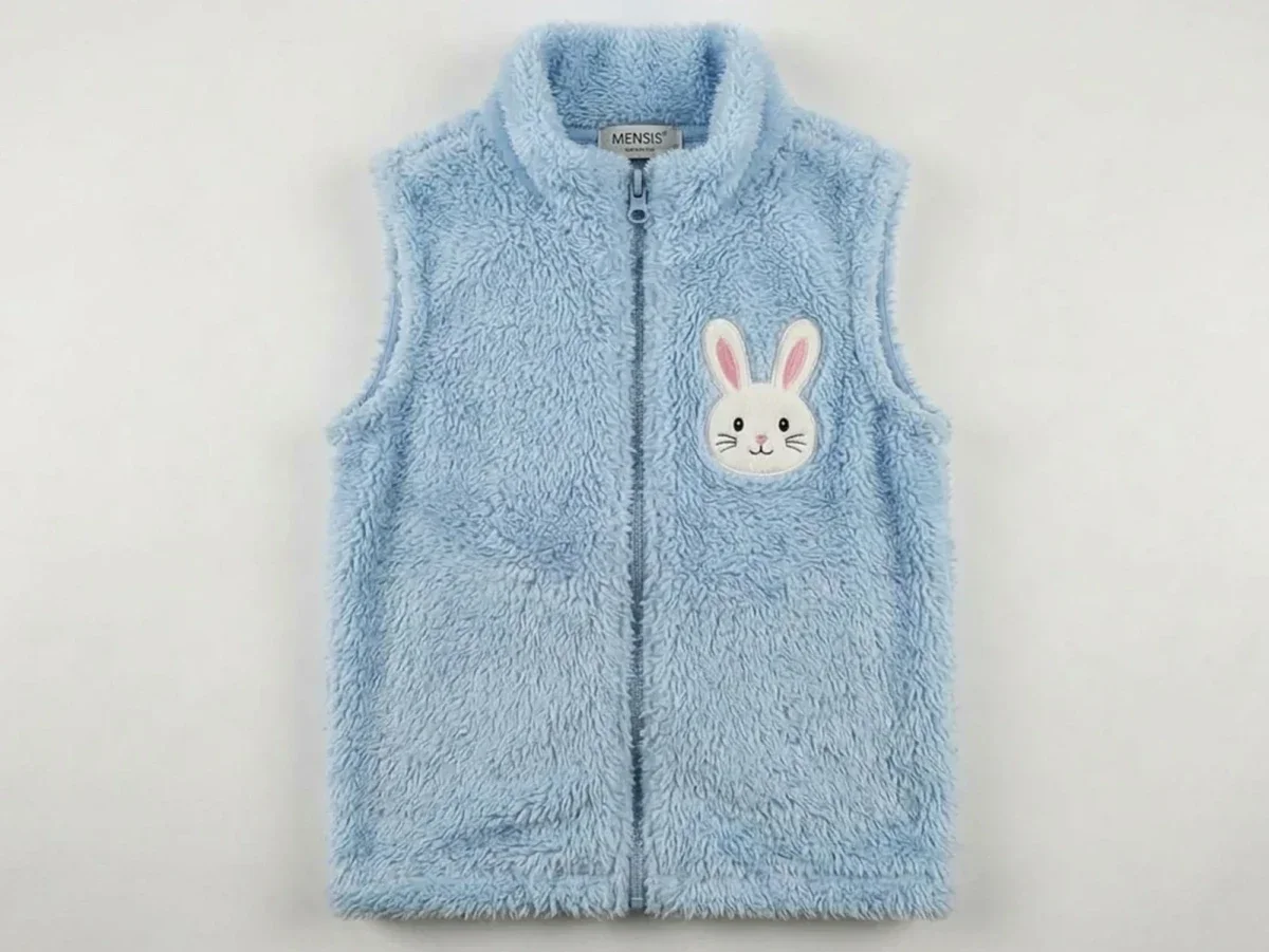 Girls' Light Blue Fleece Vest with Bunny Embroidery - Mensis - by Peralane