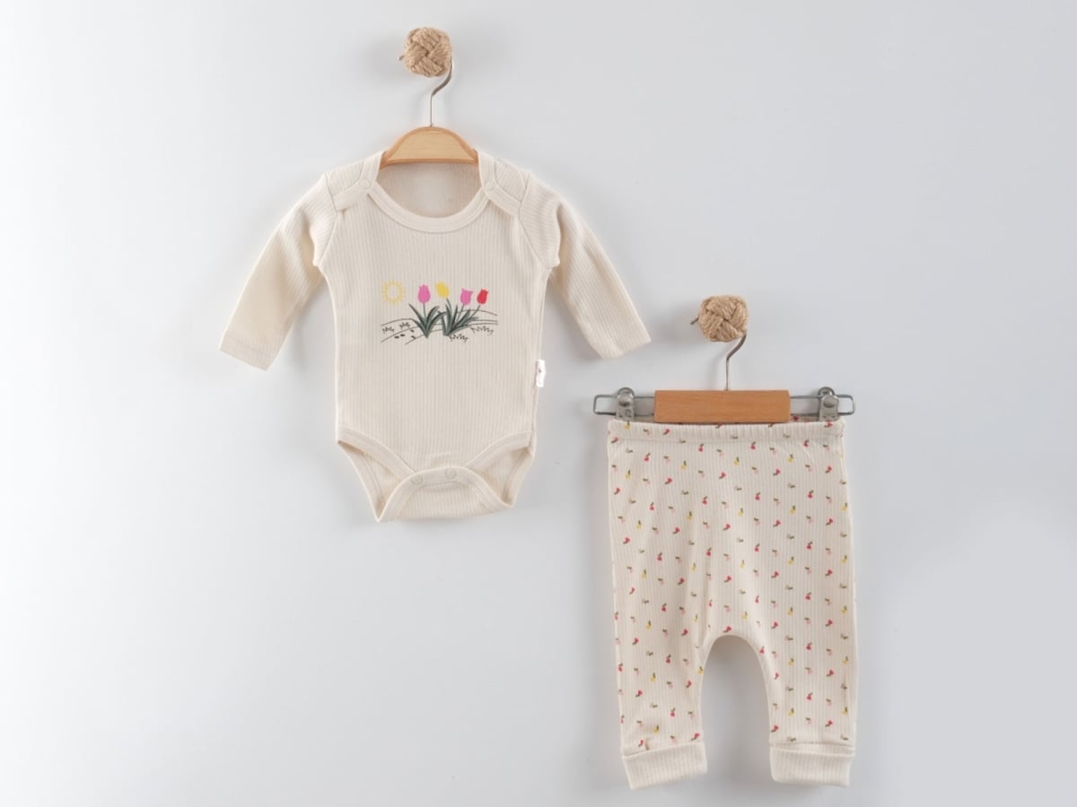 Tulip Print Baby Bodysuit and Leggings Set - Beige - Nayinom - by Peralane