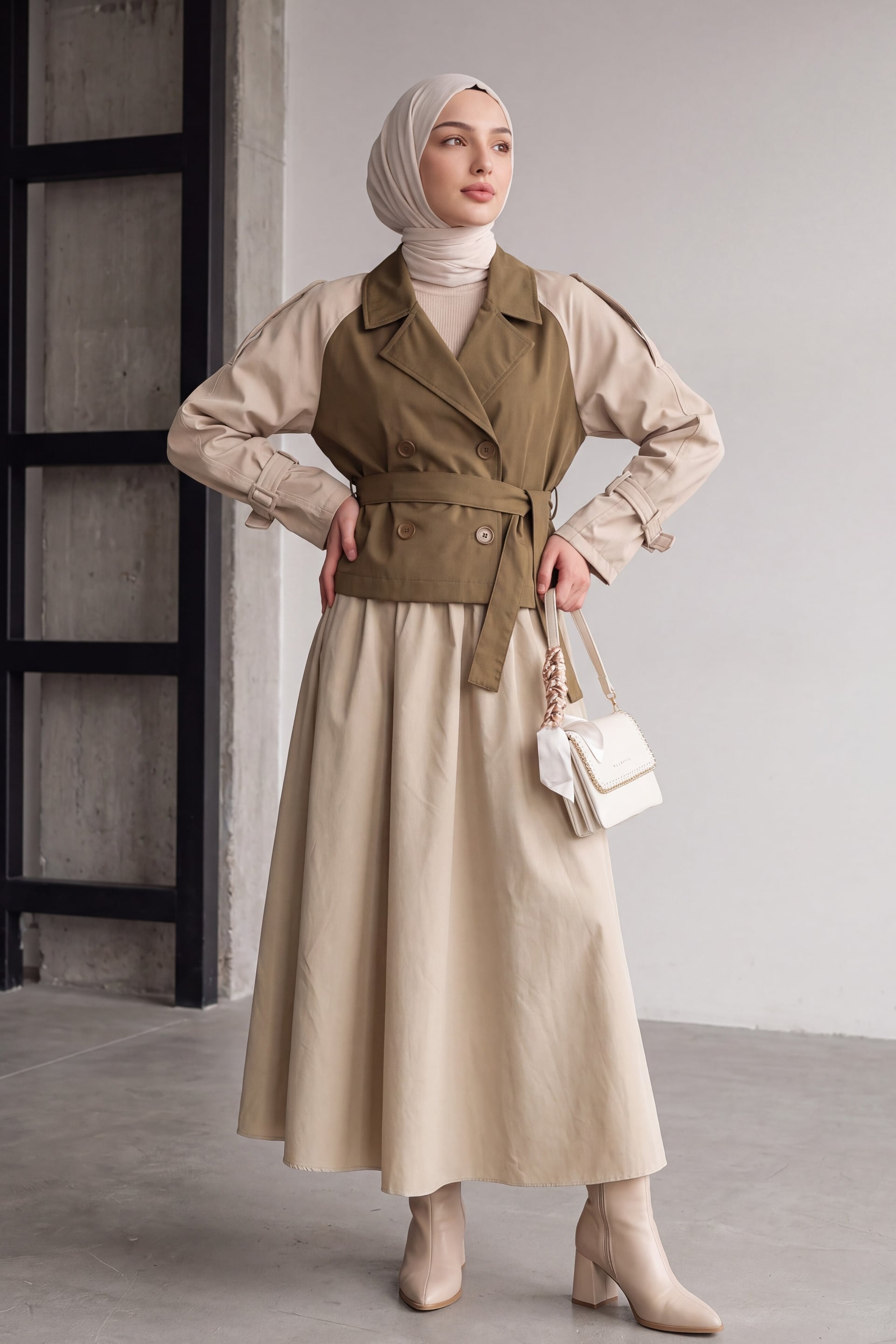Women's Belted Short Trench Coat - Dark Khaki - Bigdart - by Peralane - photo 5