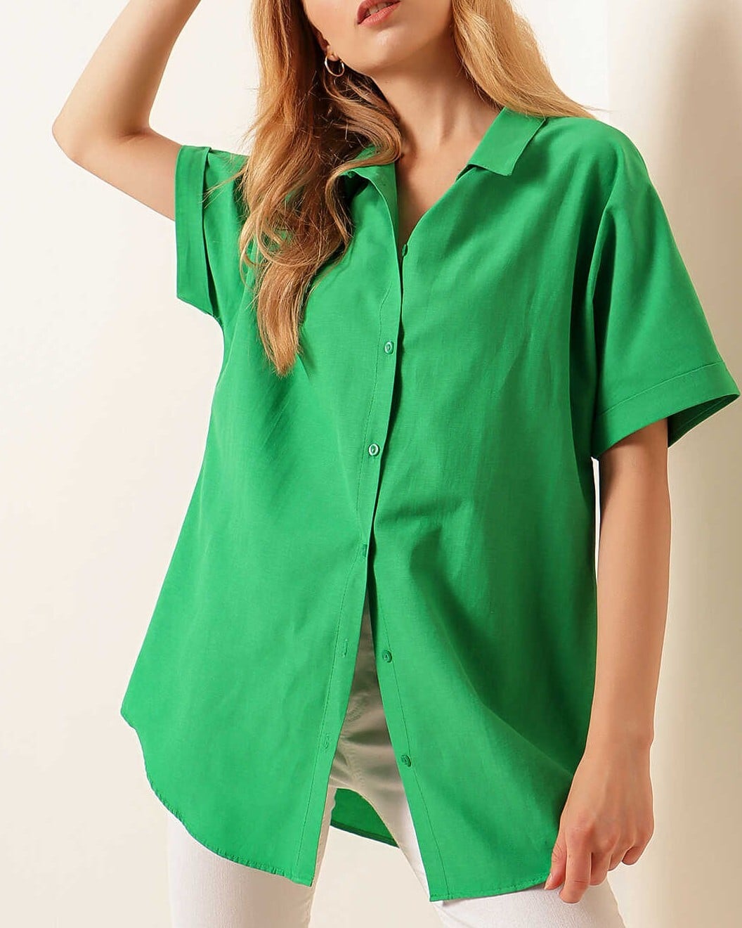 Oversize Short-Sleeve Blouse - Green - Bigdart - by Peralane - photo 3