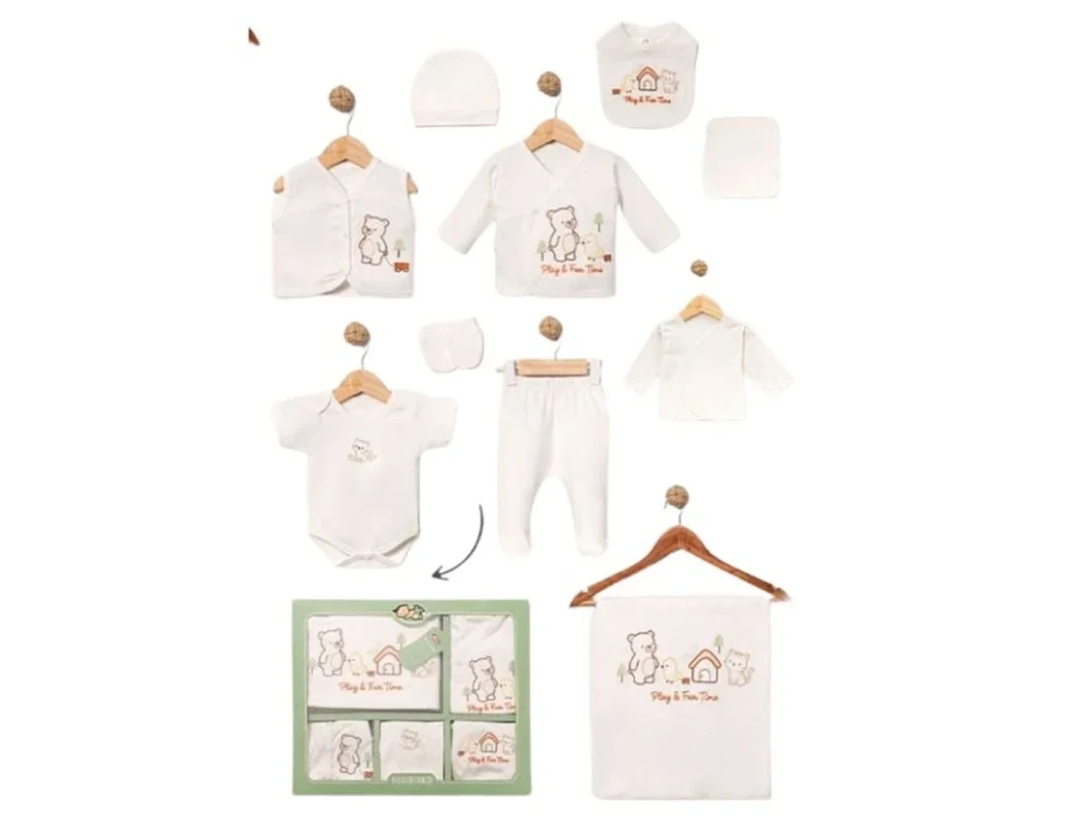 Bear & Bird Detail 10-Piece Hospital Exit Baby Boy Bodysuit Set - Baby Zuhu - by Peralane