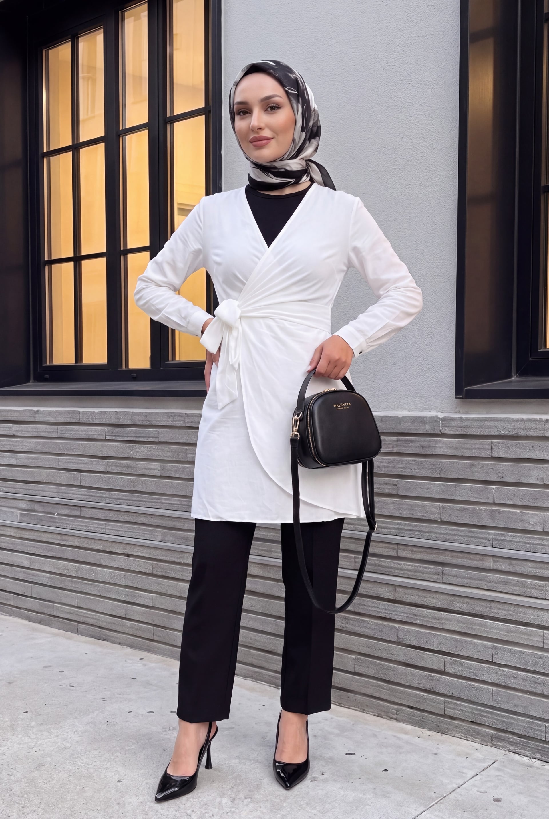White Wrap-Style Tunic Dress with Belt - Podyumplus - by Peralane - photo 2