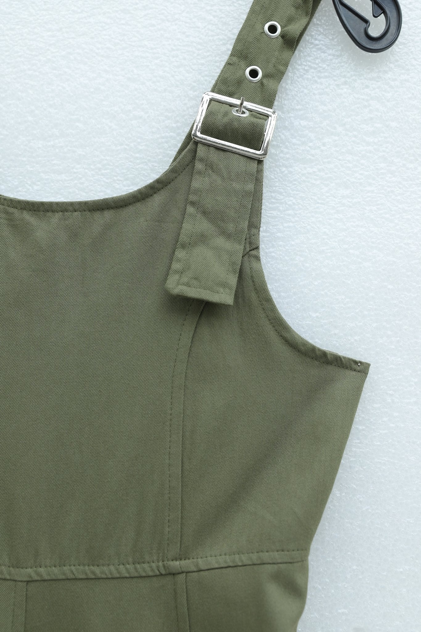 Olive Green Half Zip Strap Gabardine Pinafore Dress - Podyumplus - by Peralane - photo 6