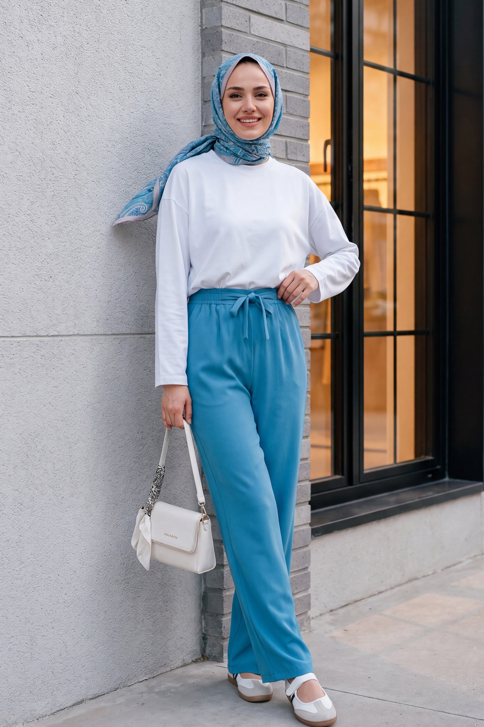 Drawstring Wide Leg Trousers - Blue - Podyumplus - by Peralane - photo 4