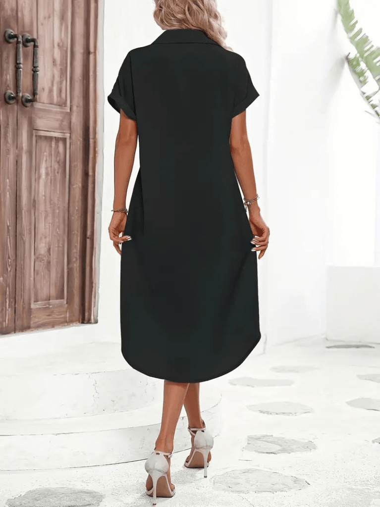 Women's Short-Sleeve Collared Button-Front Midi Woven Dress - Janes - by Peralane - photo 4