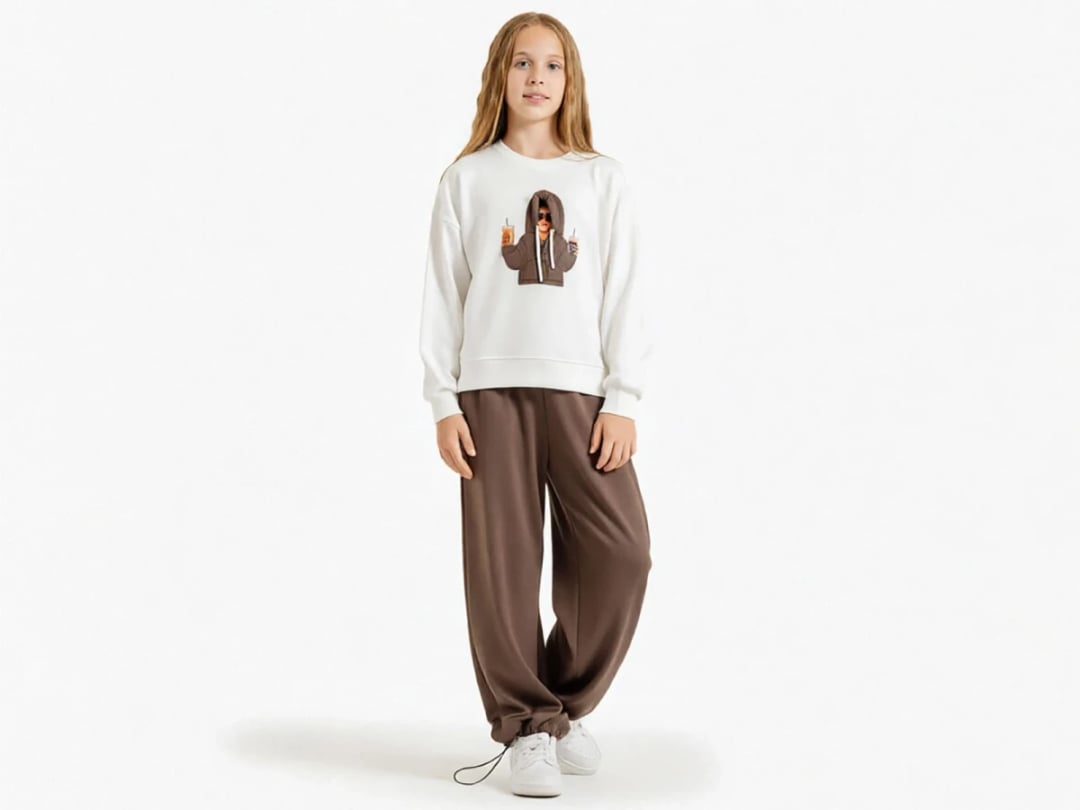 Girls' Printed Pocket Lounge Set - Brown - ÖZ Bebe - by Peralane