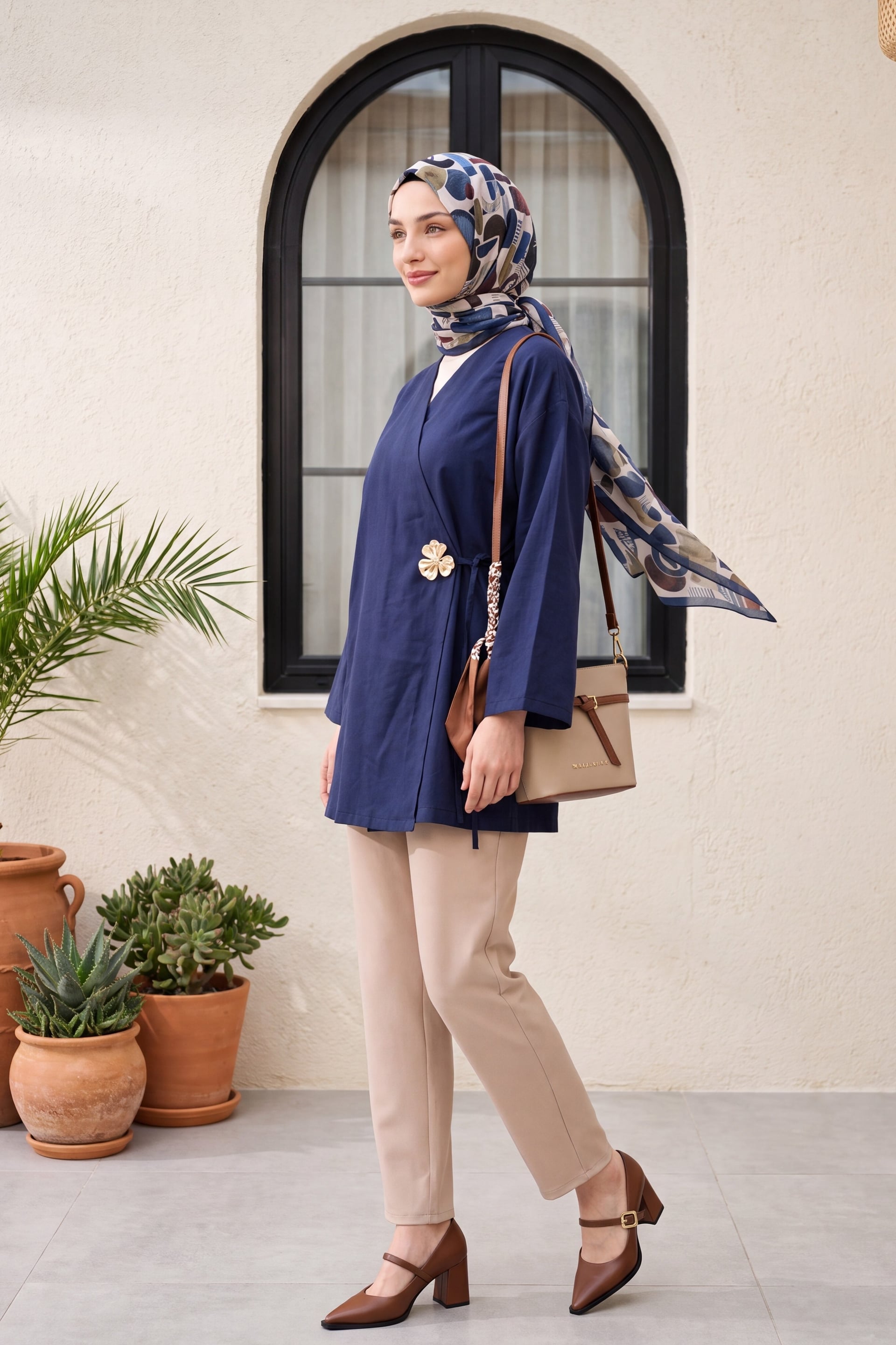 Side Wrap Modal Tunic with Buckle Detail - Navy - Podyumplus - by Peralane - photo 4