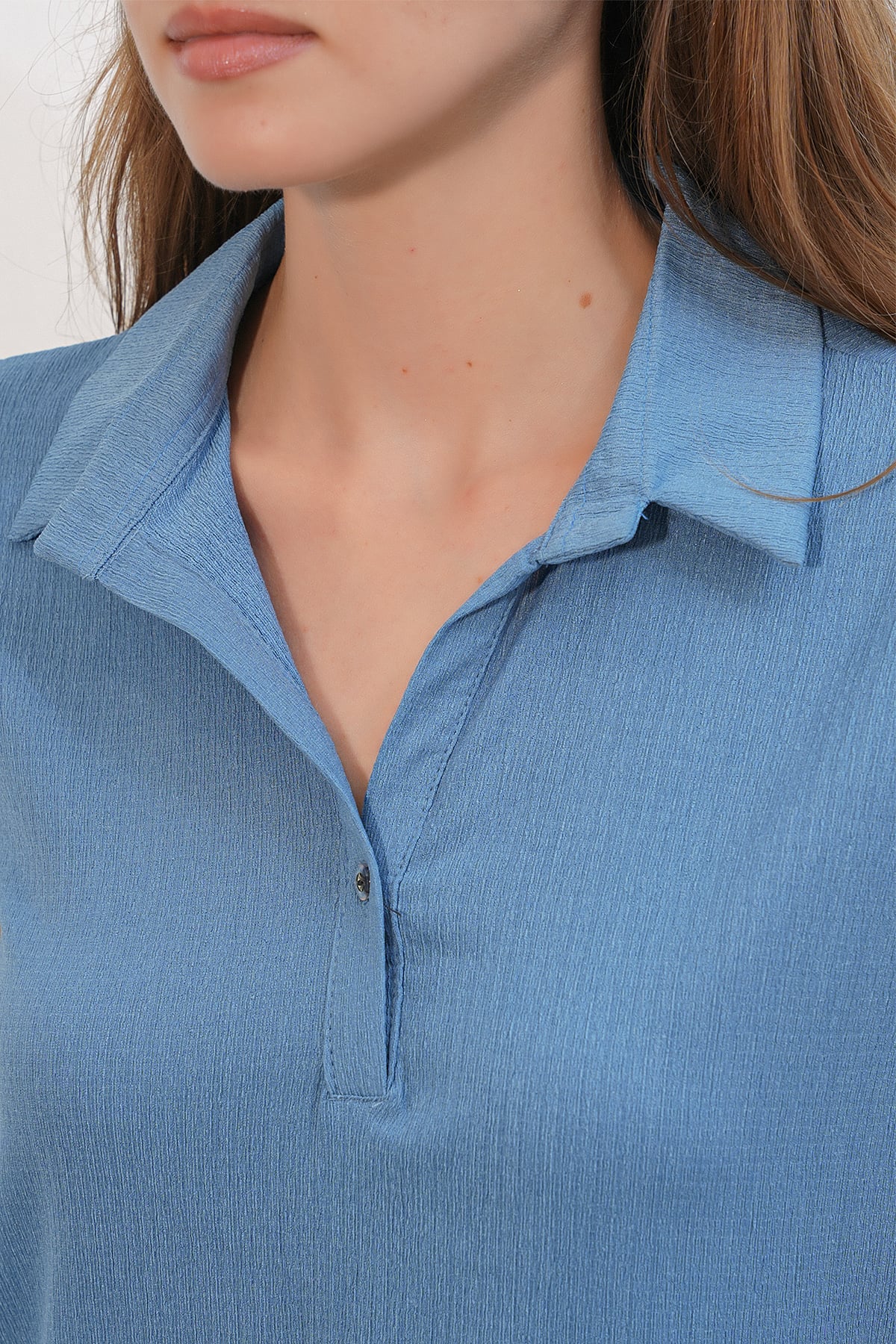 Polo Collar Knitted Blouse - Indigo - Bigdart - by Peralane - photo 3