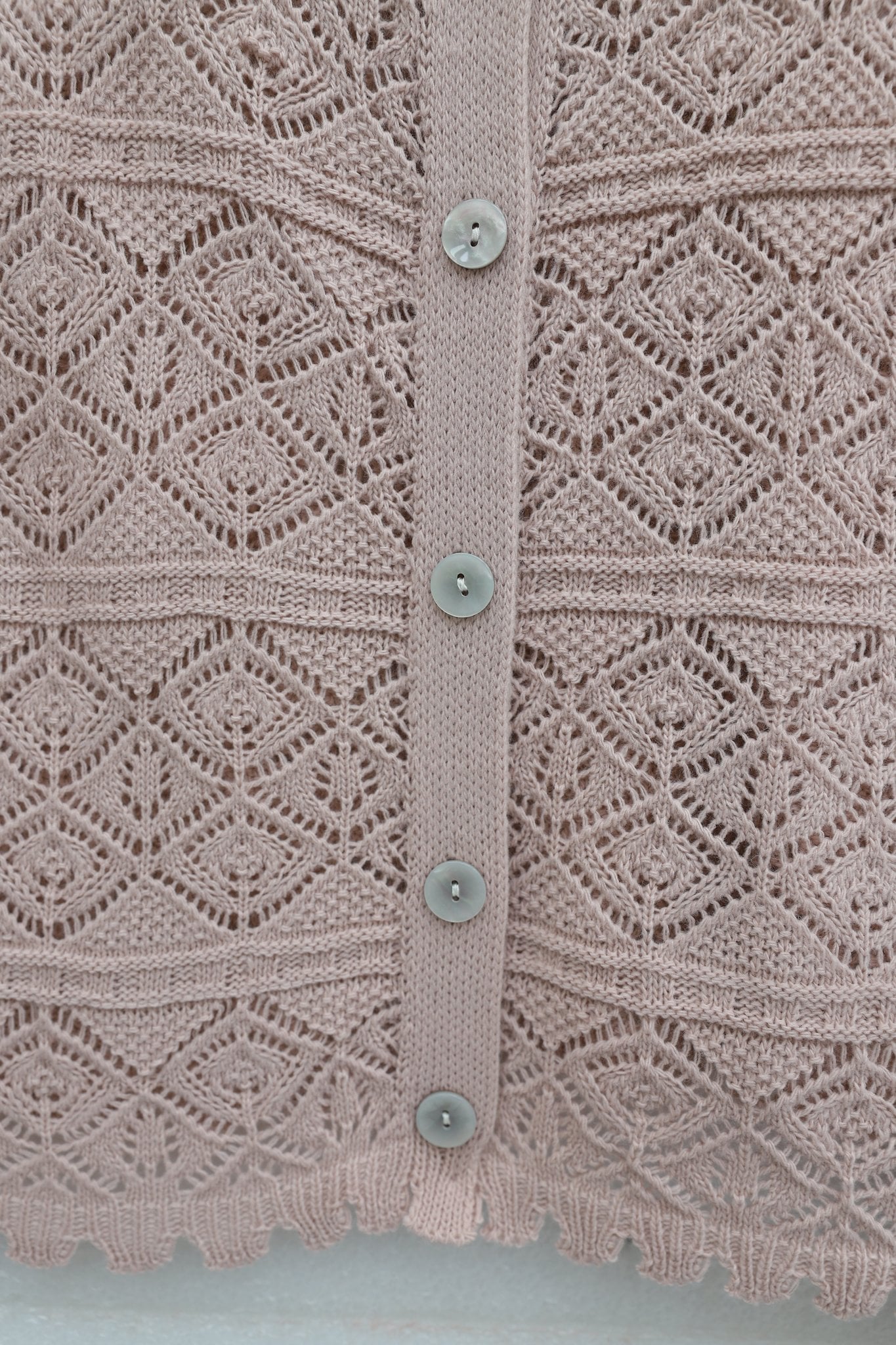 Buttoned Patterned Openwork Knit Cardigan - Powder Pink - Podyumplus - by Peralane - photo 4