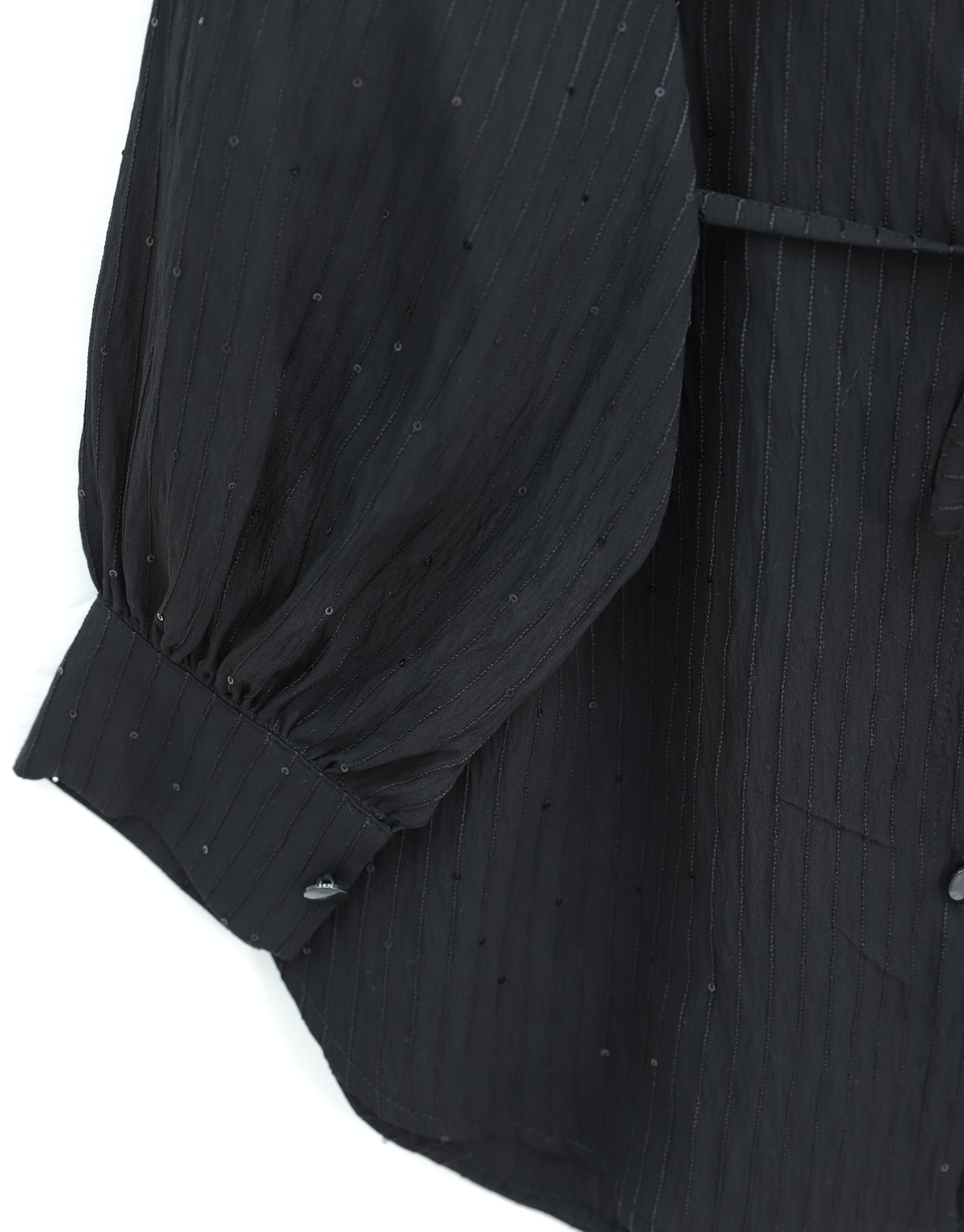 Black Tie Waist Sequin Detail Button-Up Shirt - Podyumplus - by Peralane - photo 5