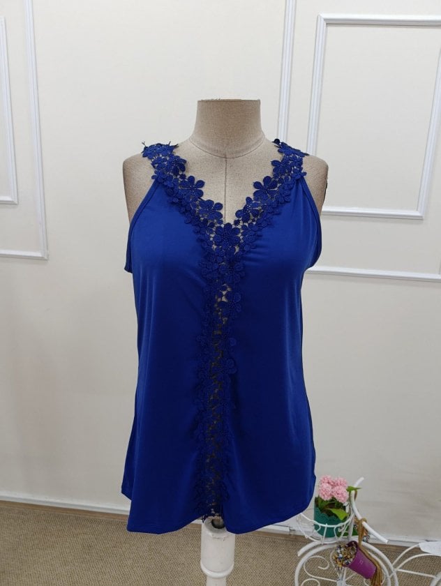 Women's Sleeveless V-Neck Floral Lace Trim Blouse - Janes - by Peralane - photo 6