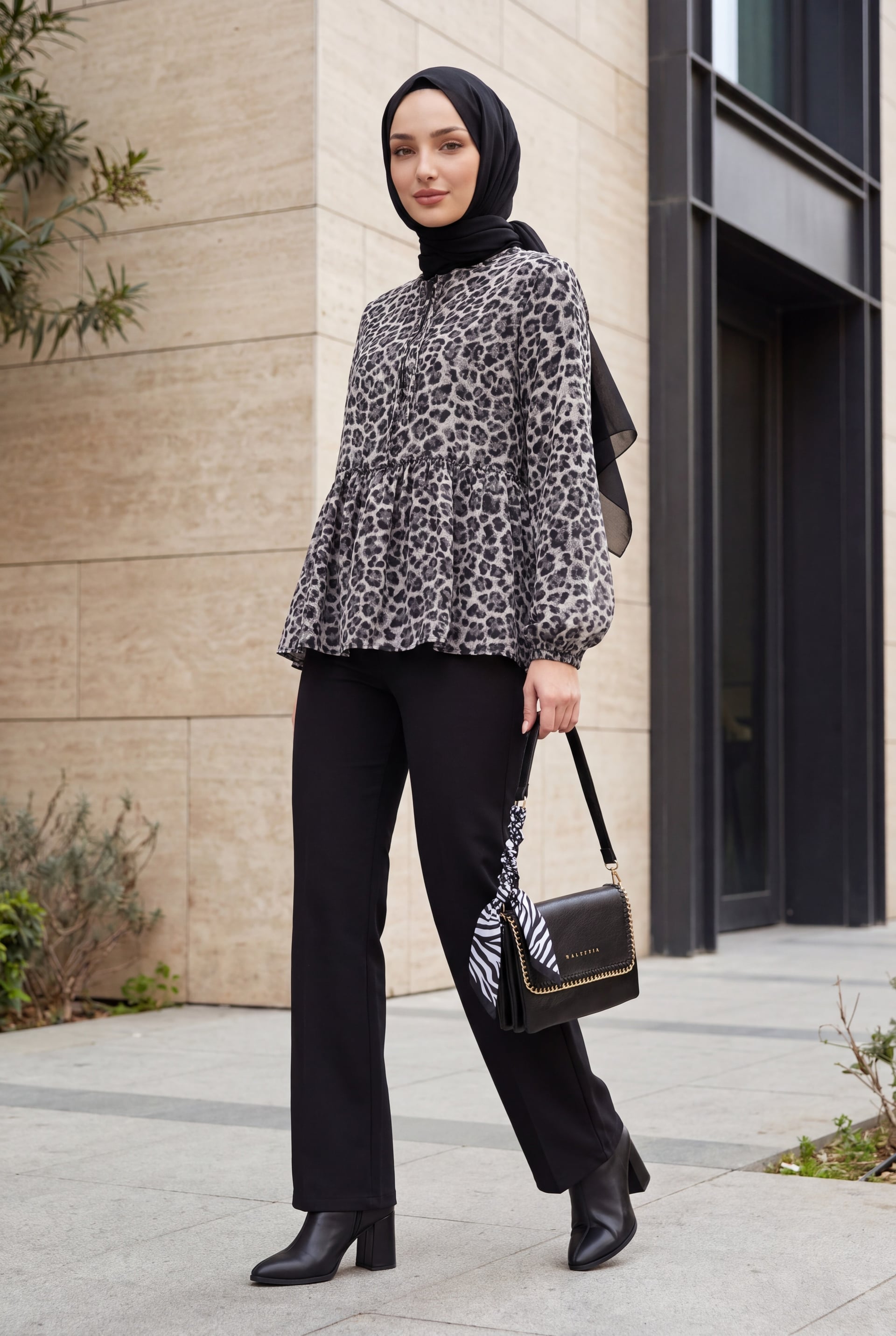Women's Patterned Long-Sleeve Blouse - Anthracite - Bigdart - by Peralane - photo 3