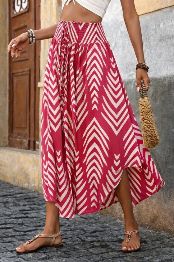 Women's High-Waist Smocked Drawstring Maxi Skirt with Zigzag Print - Janes - by Peralane - photo 3