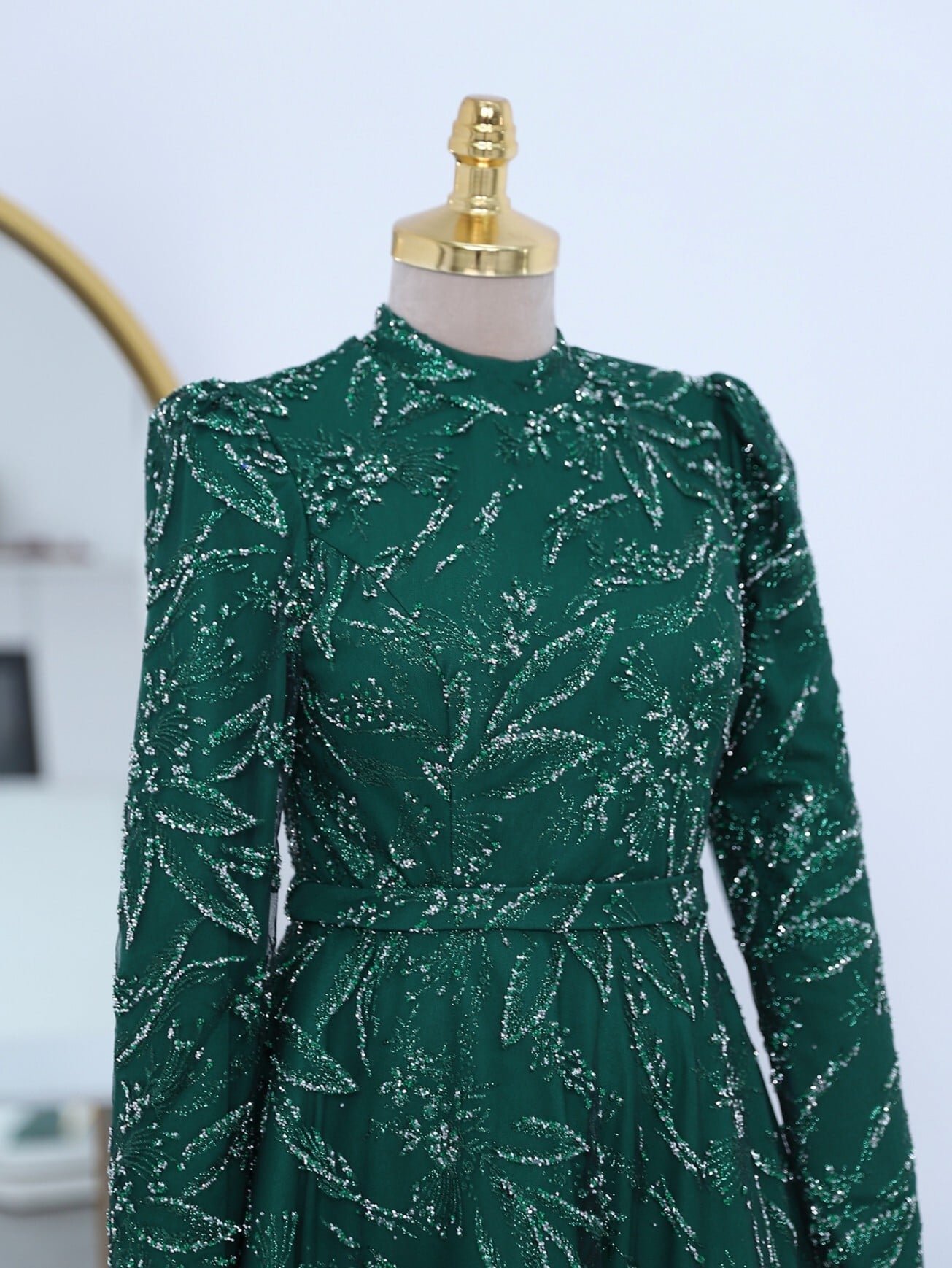 Emerald Green Sequin Tulle Evening Dress with Stones and Lining - Podyumplus - by Peralane - photo 4