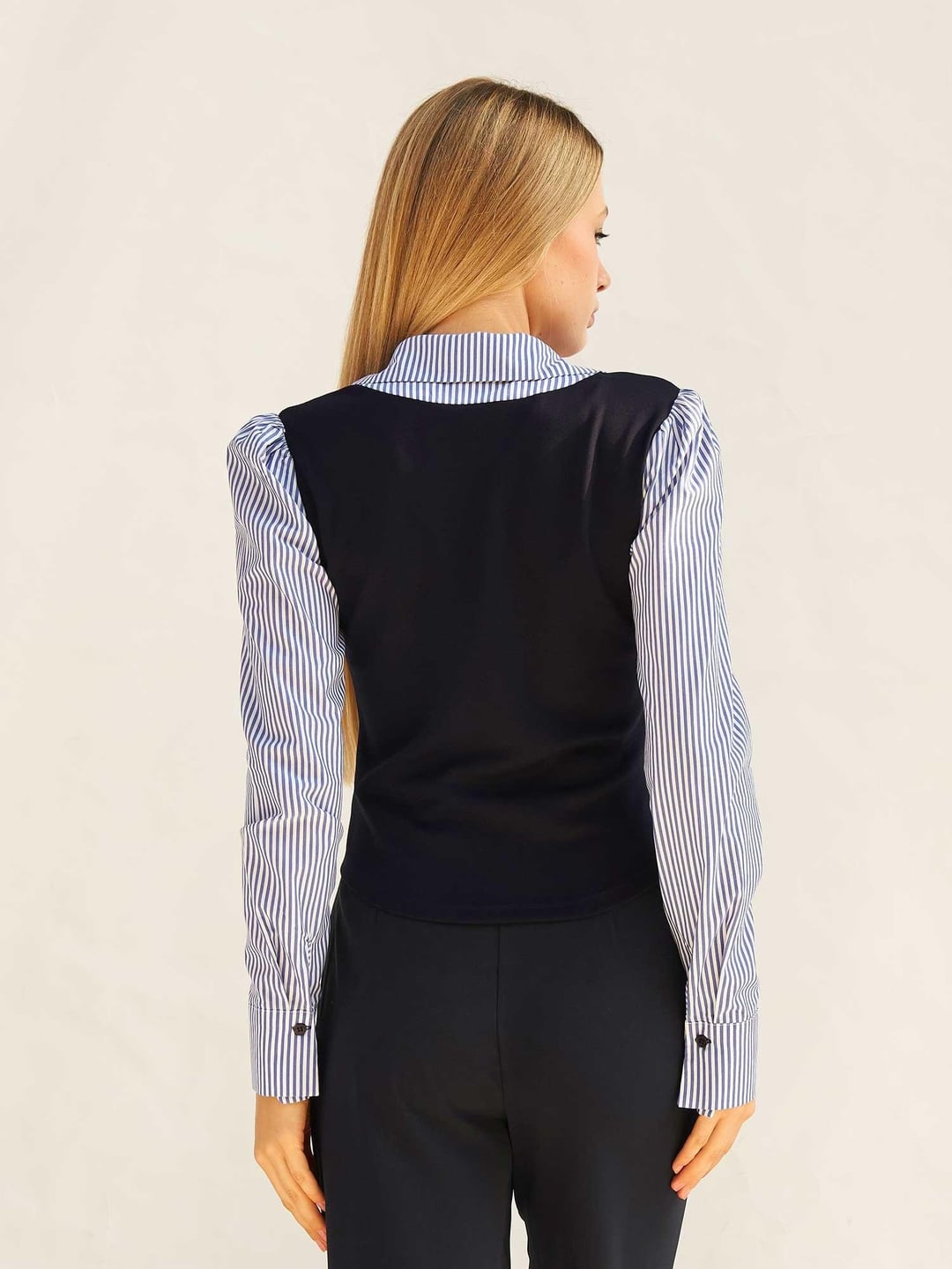 Navy Vest-Look Striped Shirt Blouse for Women - Lefon - by Peralane - photo 3