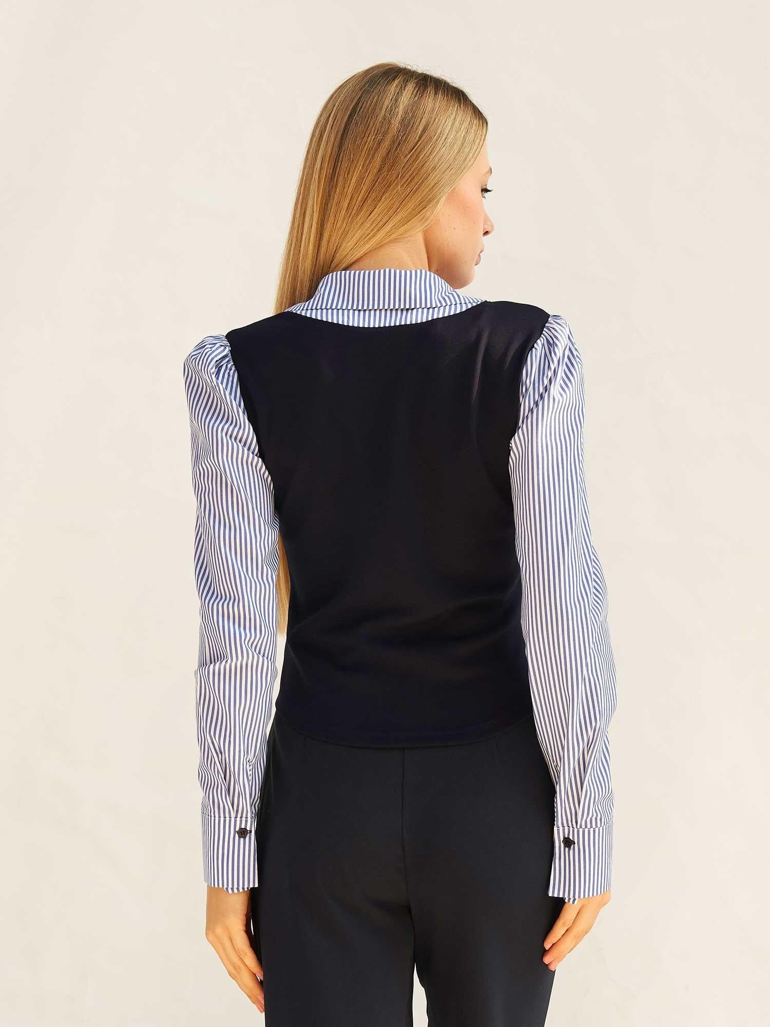 Navy Vest-Look Striped Shirt Blouse for Women - Lefon - by Peralane - photo 3