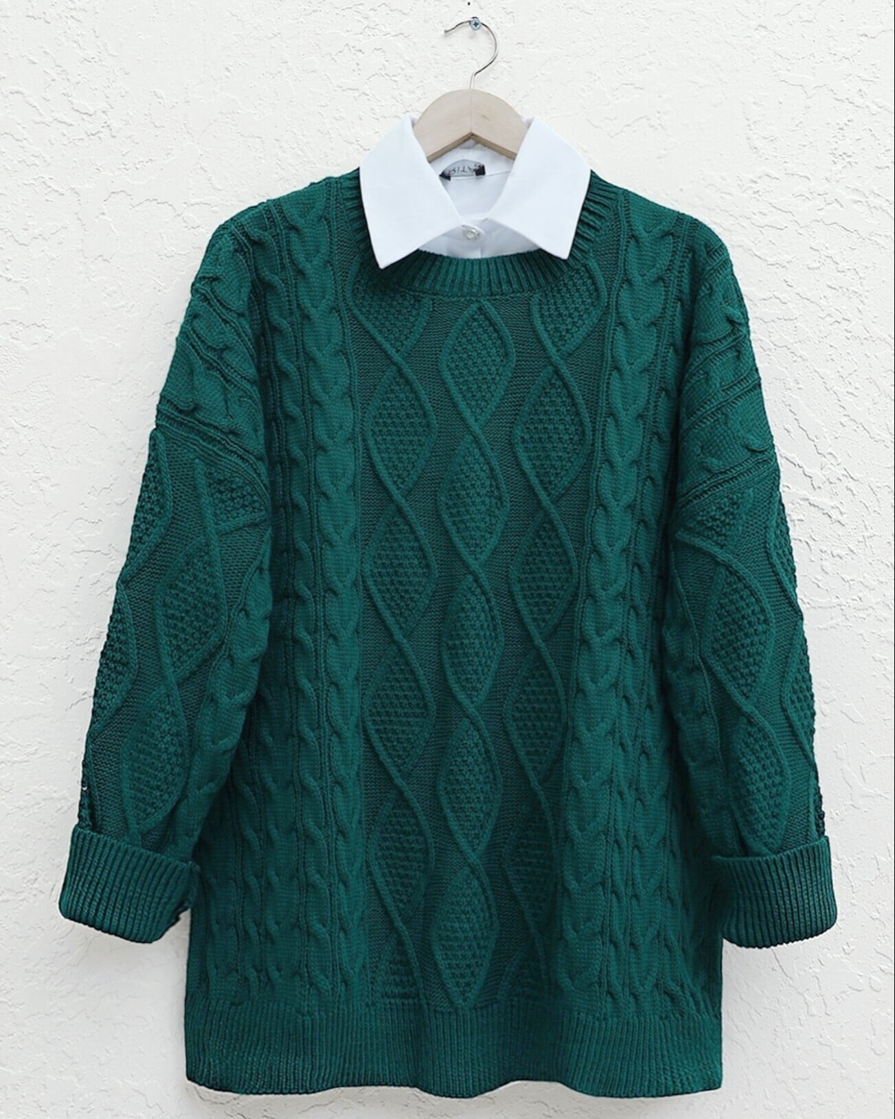 Emerald Green Cable Knit Tunic Sweater - Podyumplus - by Peralane - photo 4