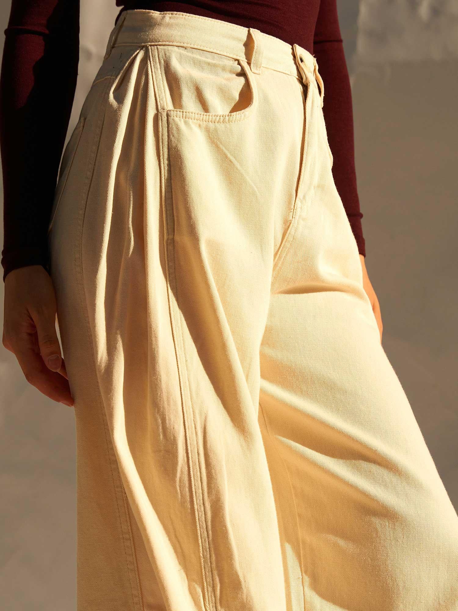 Burgundy Long-Sleeve Henley T-Shirt and Cream Wide-Leg Trousers Set - Lefon - by Peralane - photo 7