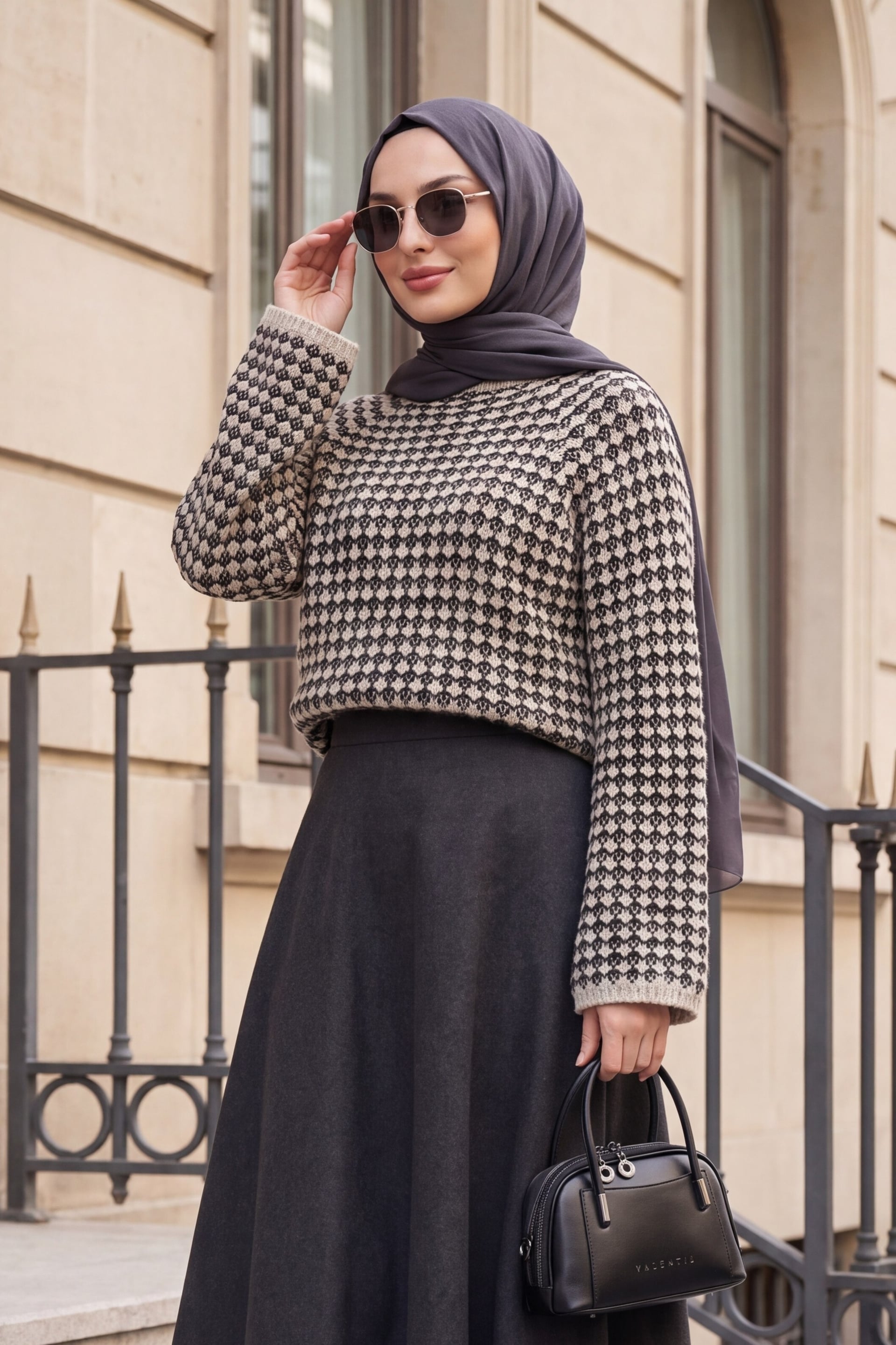 Herringbone Knit Spanish Sleeve Sweater - Beige - Podyumplus - by Peralane - photo 2