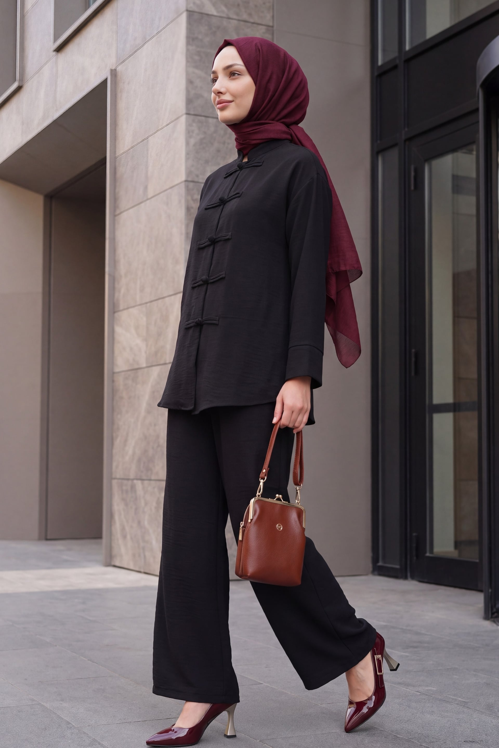 Women's Oversize Shirt and Linen Trousers Two-Piece Set 30126 - Black - Bigdart - by Peralane - photo 4