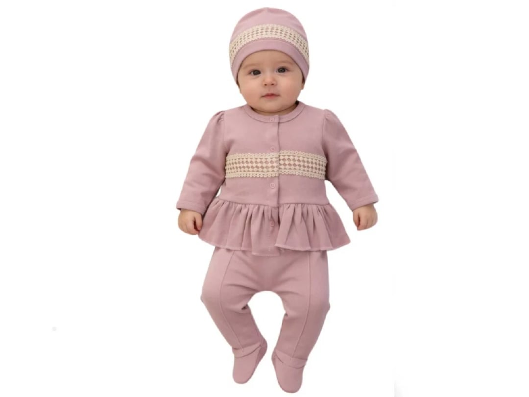 Dusty Rose Knit Baby Set with Hat - 2 Piece - Beyaz Bebek - by Peralane