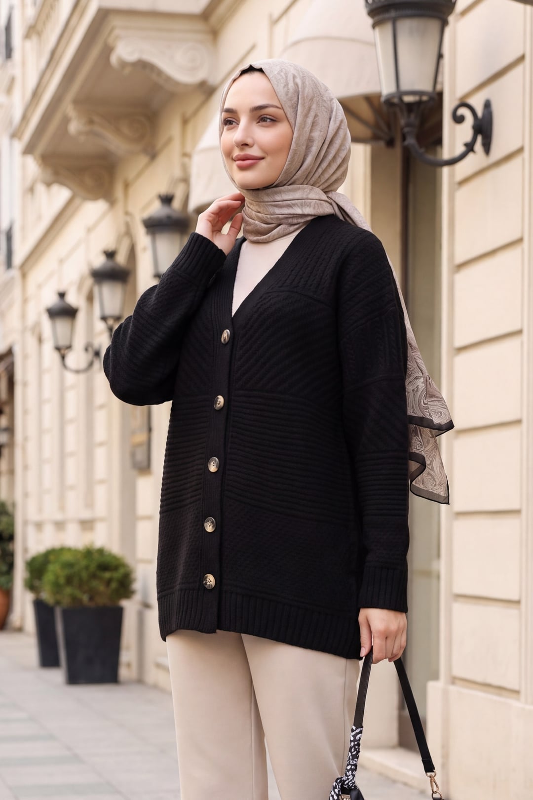 Black V-Neck Buttoned Relaxed Knit Cardigan - Podyumplus - by Peralane