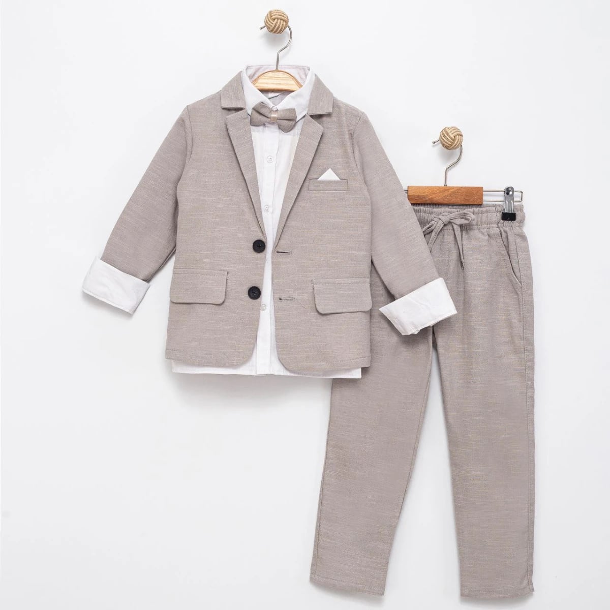 Boys' Linen Fabric Oversized Set with Jacket - Taupe - Terry - by Peralane