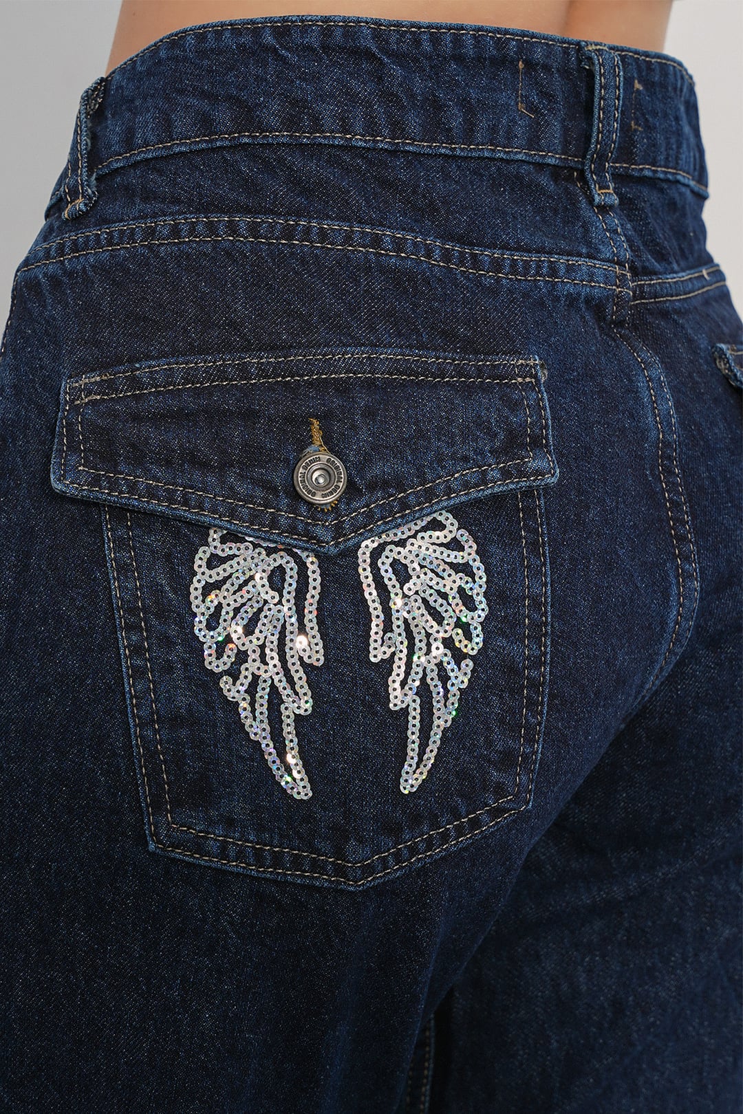 Women's Wide-Leg Sequin Detail Jeans 30124 - Dark Indigo - Bigdart - by Peralane - photo 5