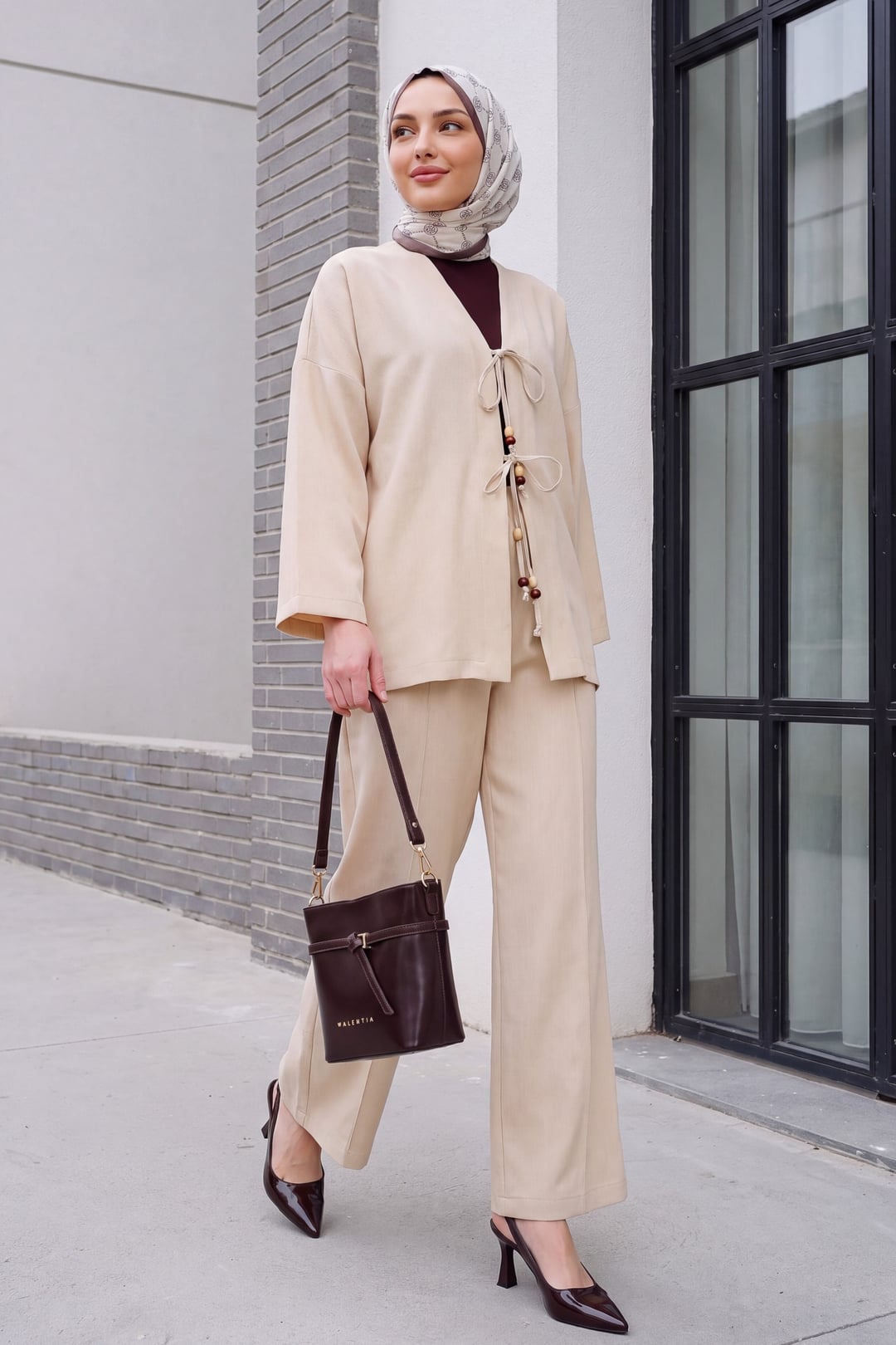 Women's Beige Linen Kimono Two-Piece Set 6727 - Bigdart - by Peralane - photo 3