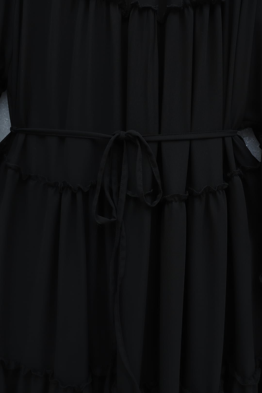Tiered Ruffle Trim Tie-Waist Dress - Black - Podyumplus - by Peralane - photo 7