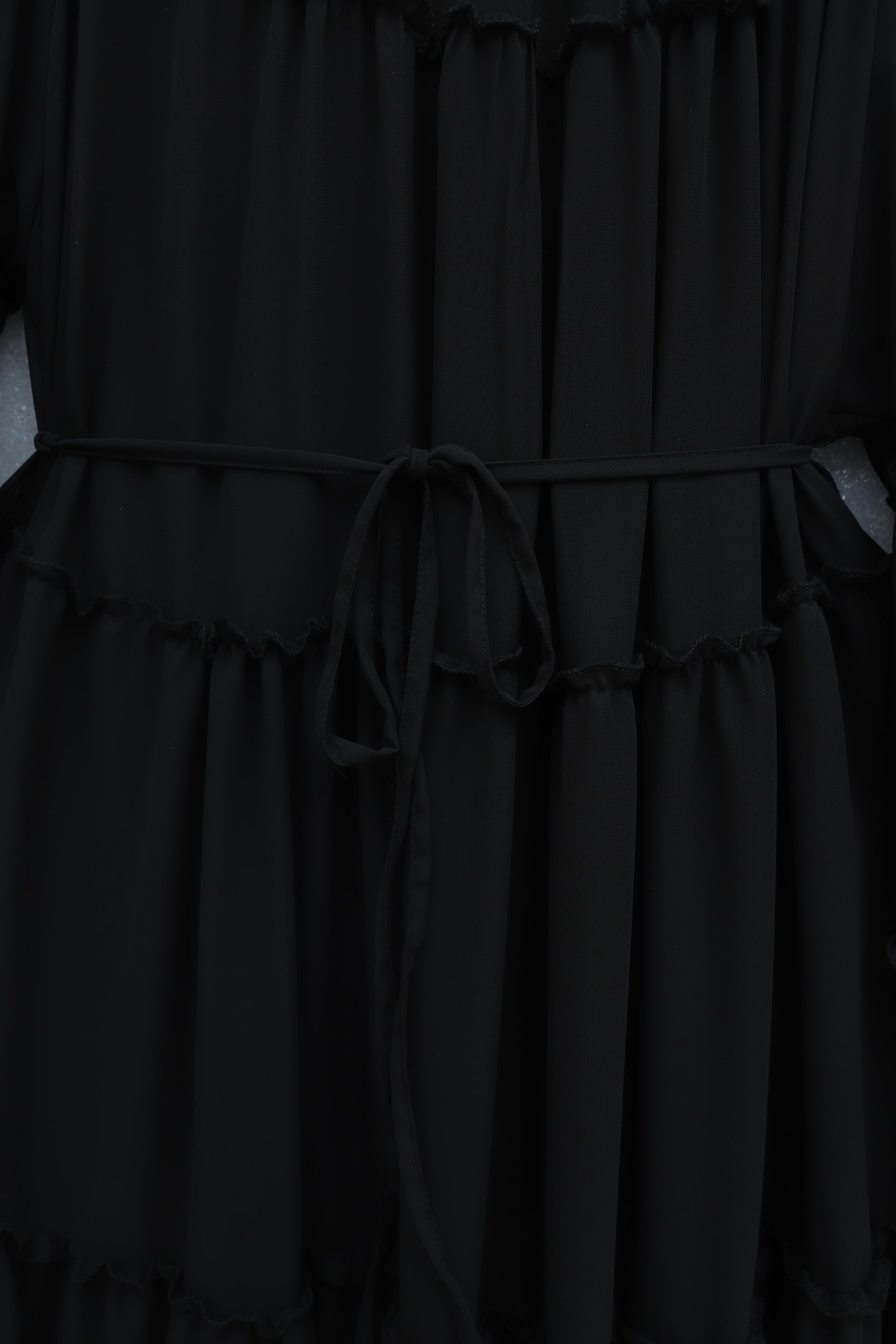 Tiered Ruffle Trim Tie-Waist Dress - Black - Podyumplus - by Peralane - photo 7