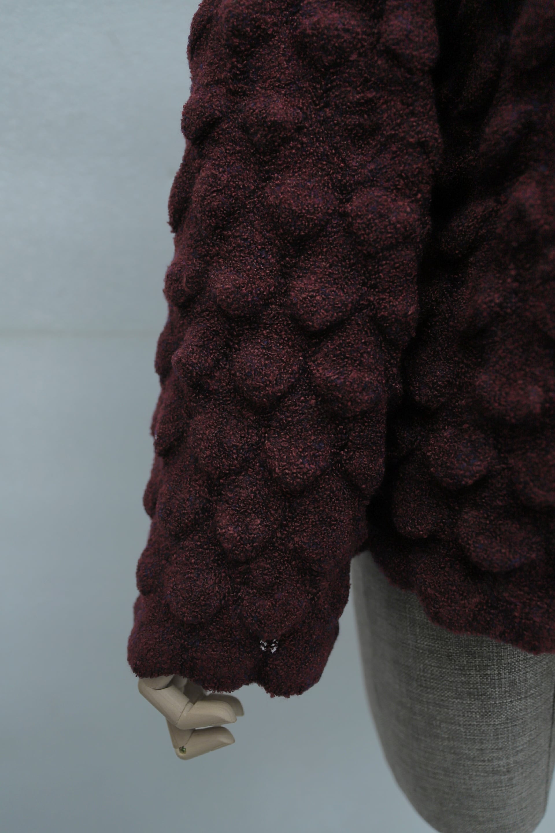 Crew Neck Fish Scale Pattern Relaxed Fit Knit Sweater - Burgundy - Podyumplus - by Peralane - photo 6