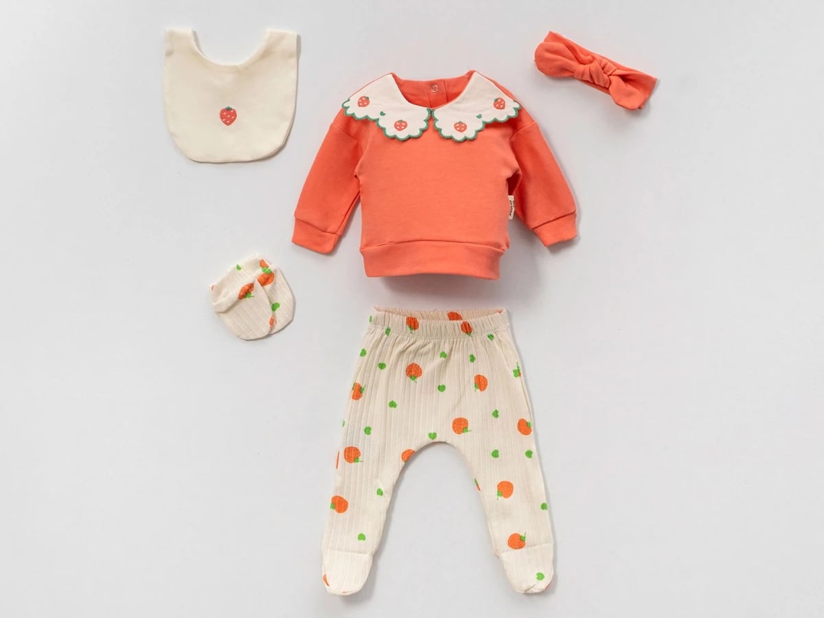 Strawberry Print Baby Girl Set - Coral and Cream - Vovido - by Peralane