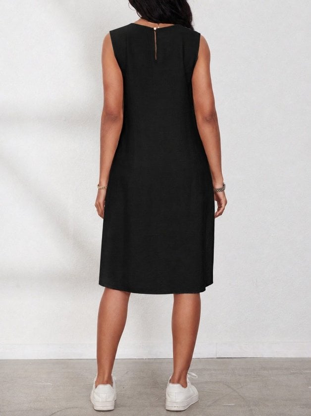 Women's Sleeveless Round Neck Side-Button Short Dress - Janes - by Peralane - photo 6