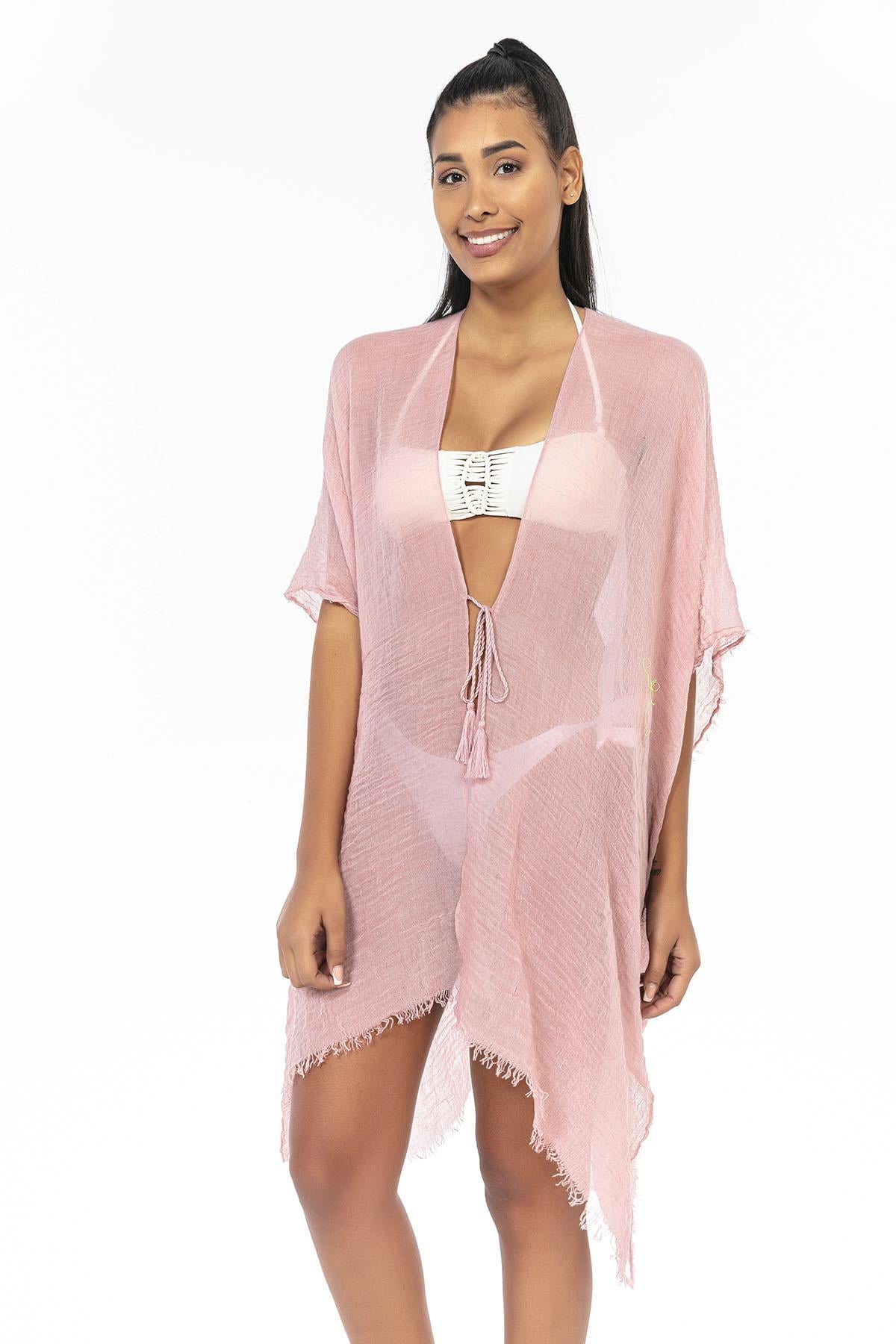 Dusty Pink Crinkled Kimono Pareo for Women - Nesvay - by Peralane - photo 5