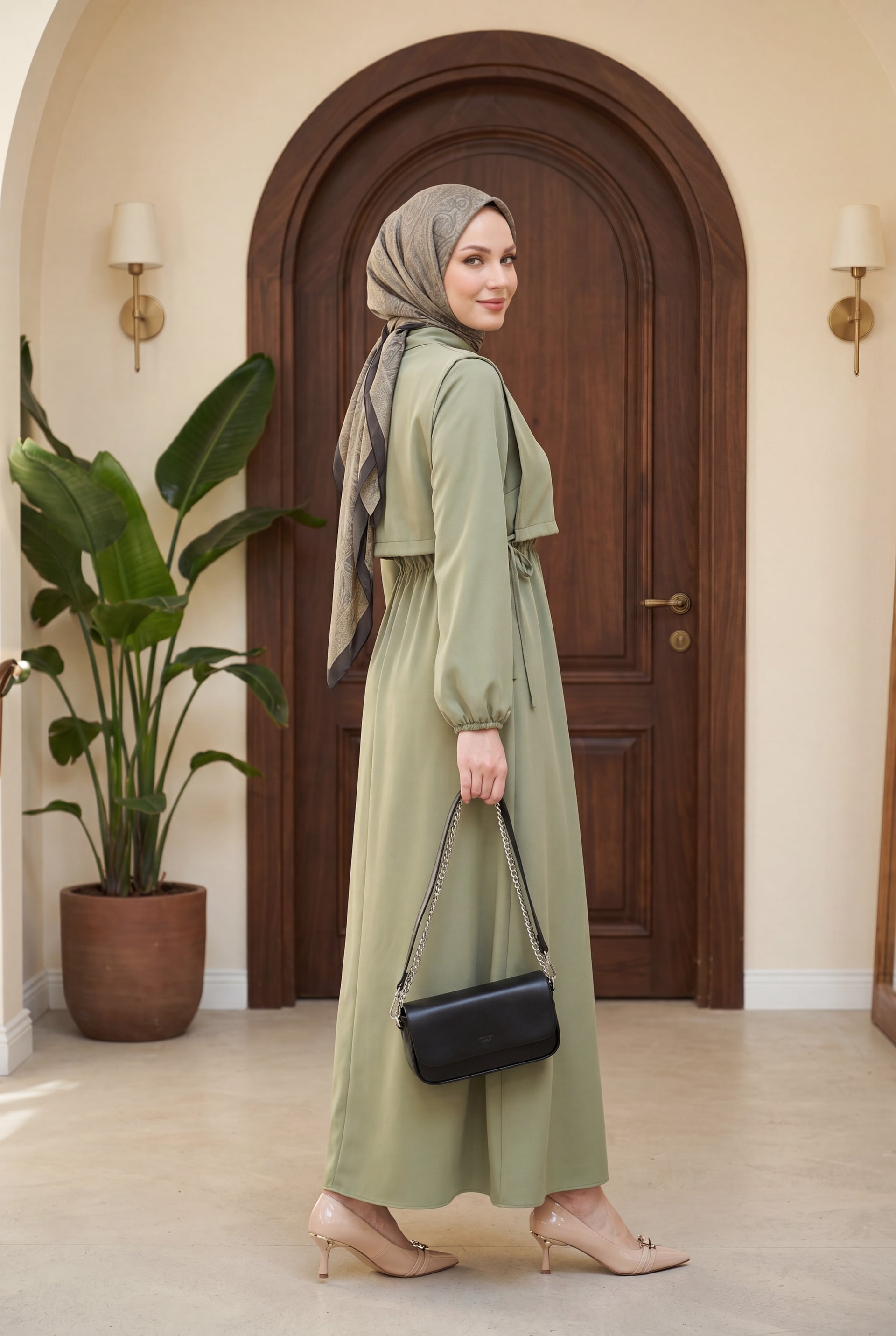 Shirt-Detail Long Dress Set in Muted Green - Podyumplus - by Peralane - photo 2