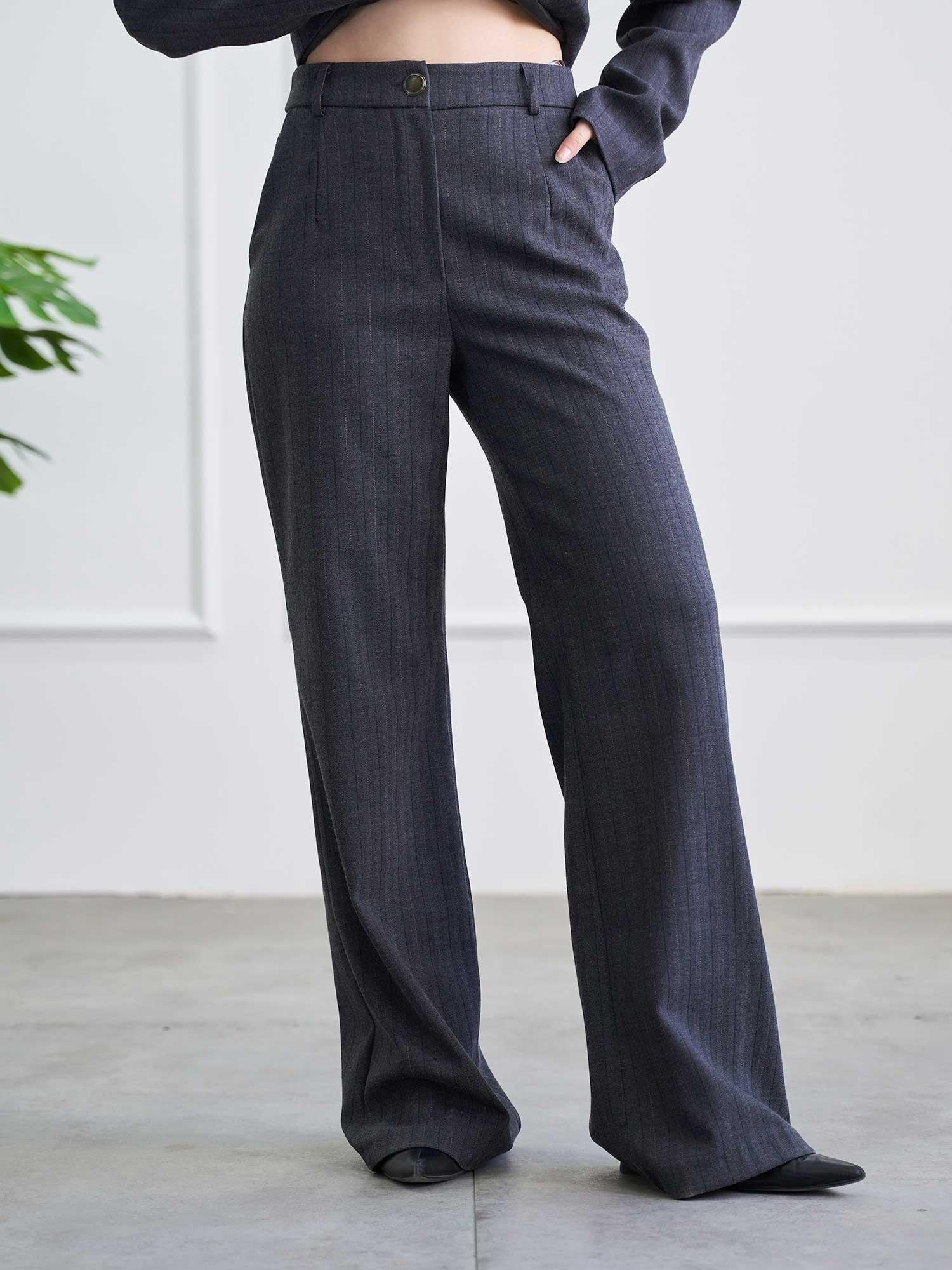 Herringbone Wide-Leg Trousers in Dark Grey - Lefon - by Peralane - photo 8