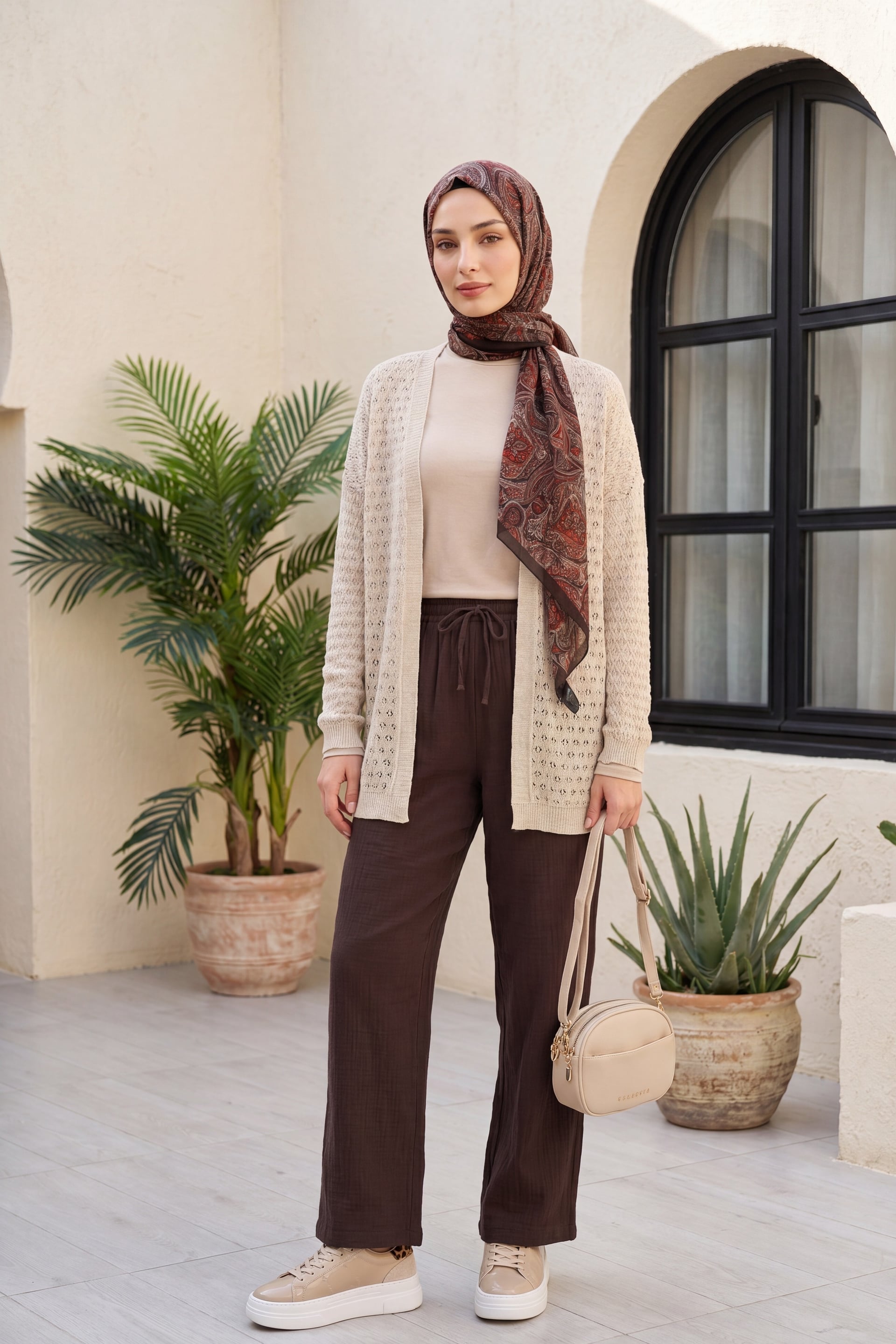 Openwork Relaxed Knit Cardigan - Stone - Podyumplus - by Peralane - photo 3