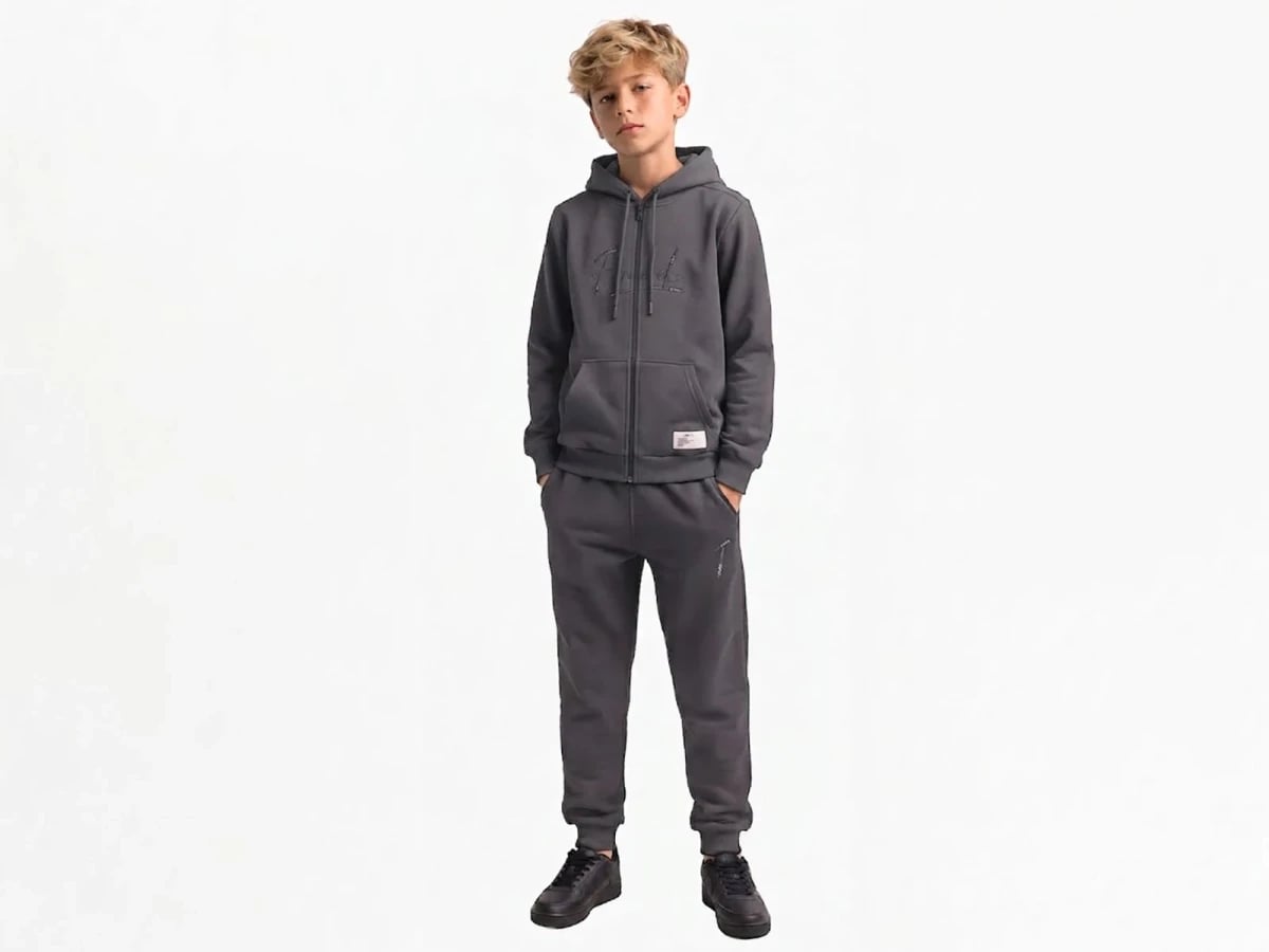 Boys' Zip-Front Hooded Tracksuit Set with Trousers - Smoke - Koska - by Peralane