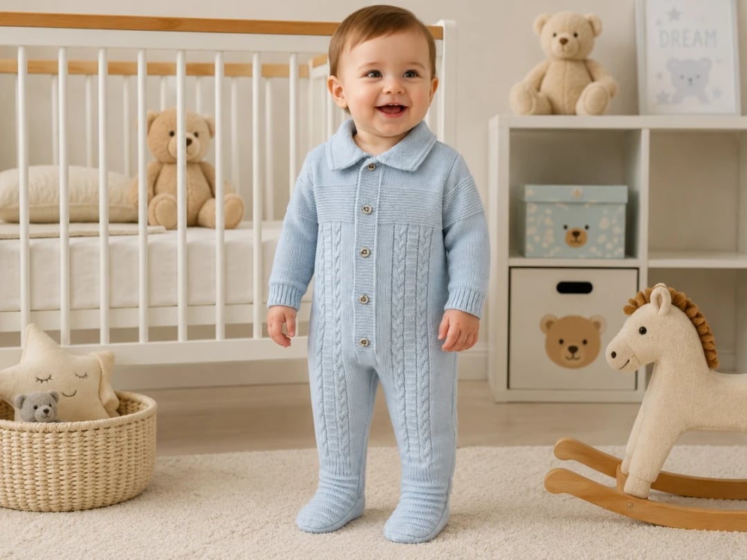 Light Blue Knitted Baby Romper with Collar - Pack of 3 - Has Bereket - by Peralane