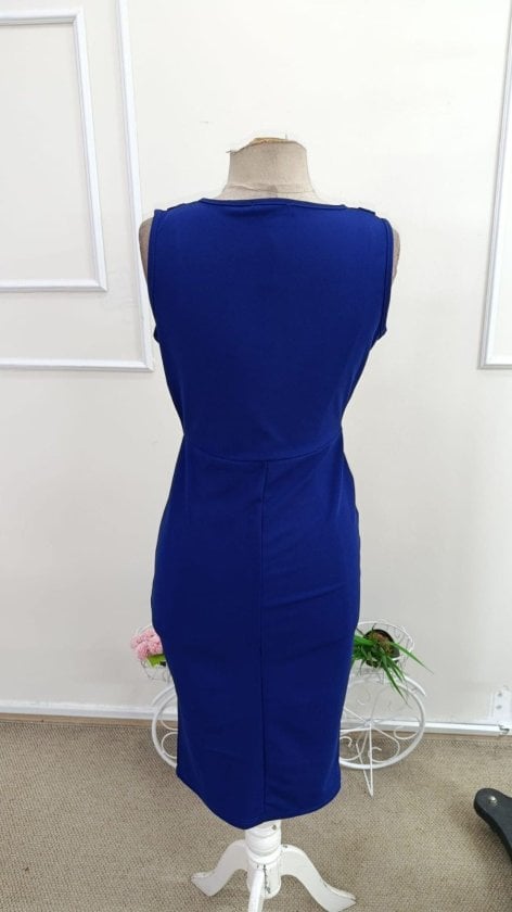 Women's Sleeveless Royal Blue Faux-Wrap Midi Dress - Janes - by Peralane - photo 6