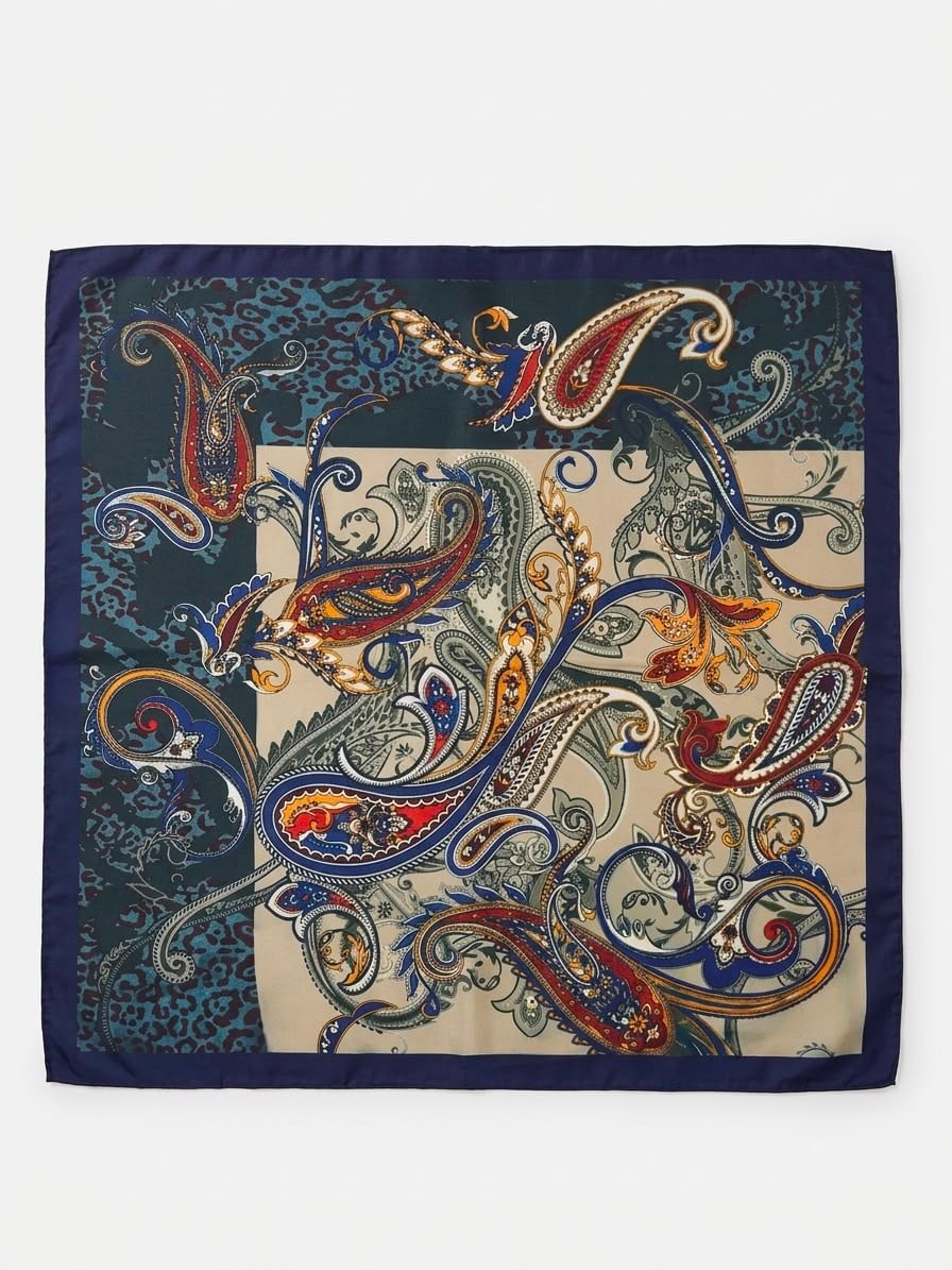 Dark Blue Paisley Print Satin Bandana Scarf 70x70 cm - Nesvay - by Peralane - photo 5