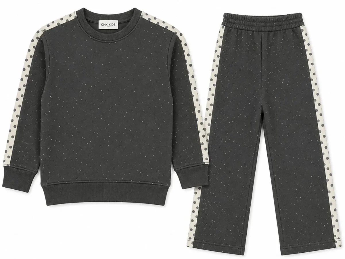 Striped & Dotted 3-Thread Brushed Girls' Sweatshirt and Trousers Set - CMK - by Peralane