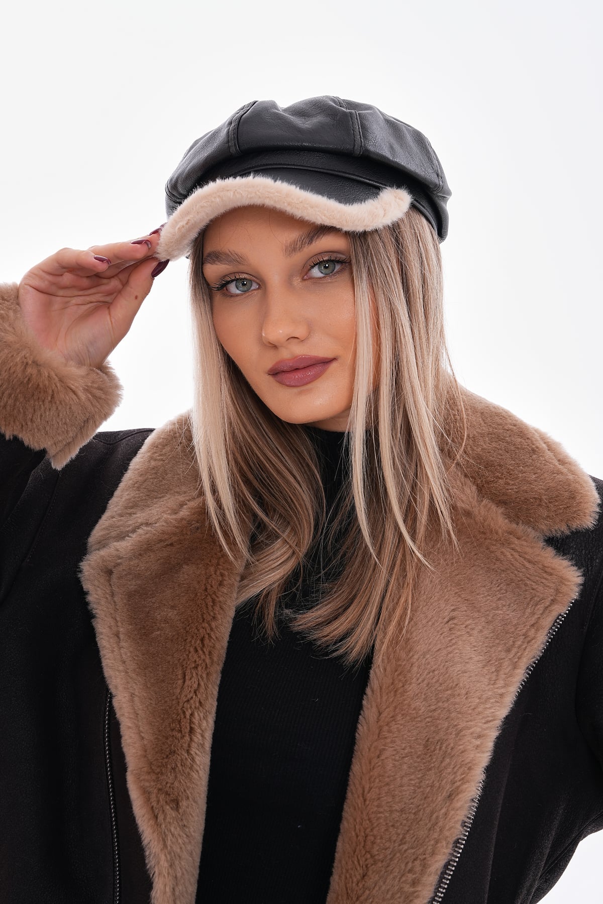 Beige Faux Shearling Aviator Jacket and Captain Cap Set - Nesvay - by Peralane - photo 5