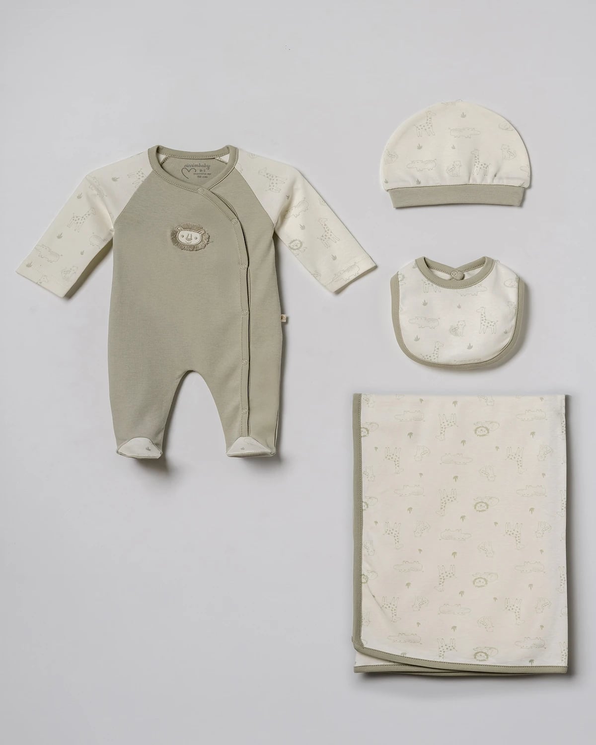 4-Piece Newborn Romper, Hat, Bib and Blanket Set - Oil Green - Ciccimbaby - by Peralane