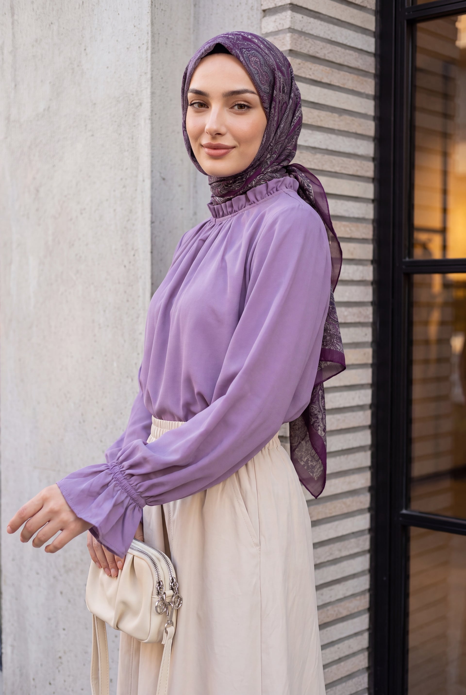 Ruffled Collar Poplin Blouse - Lilac - Podyumplus - by Peralane - photo 2